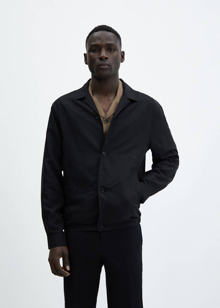 Slim-fit linen-blend overshirt — Black