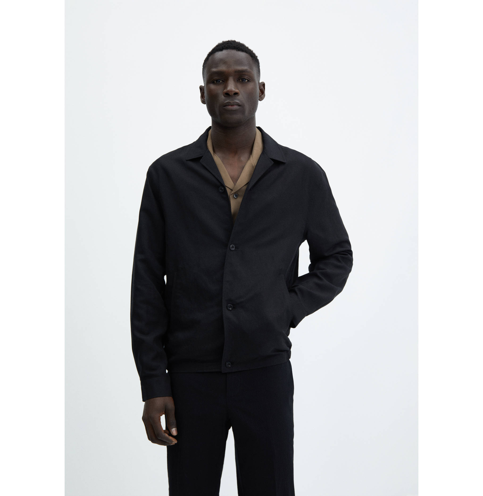 Slim-fit linen-blend overshirt - Medium plane