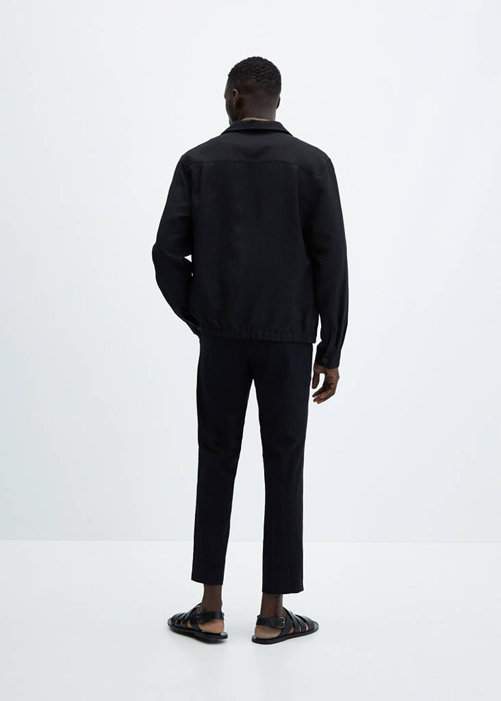 Slim-fit linen-blend overshirt — Black