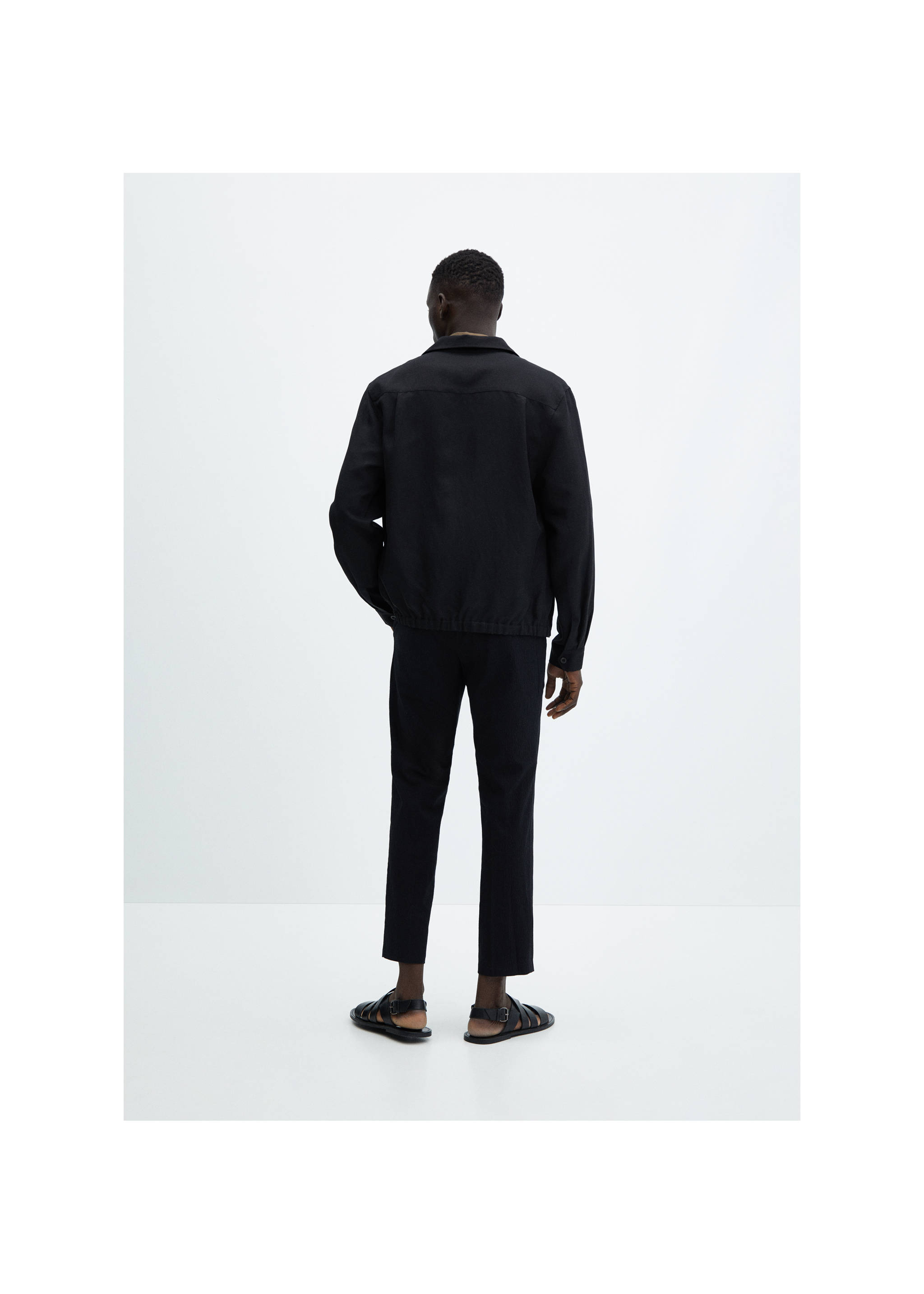 Slim-fit linen-blend overshirt - Reverse of the article, Black. Ref: 67077686-00.