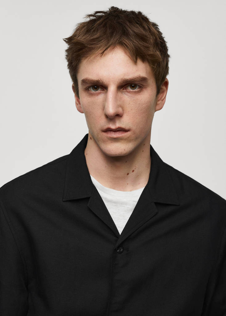 Slim-fit linen-blend overshirt — Black
