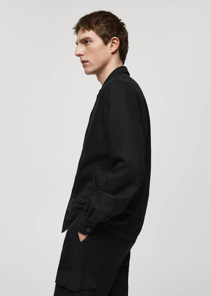 Slim-fit linen-blend overshirt — Black