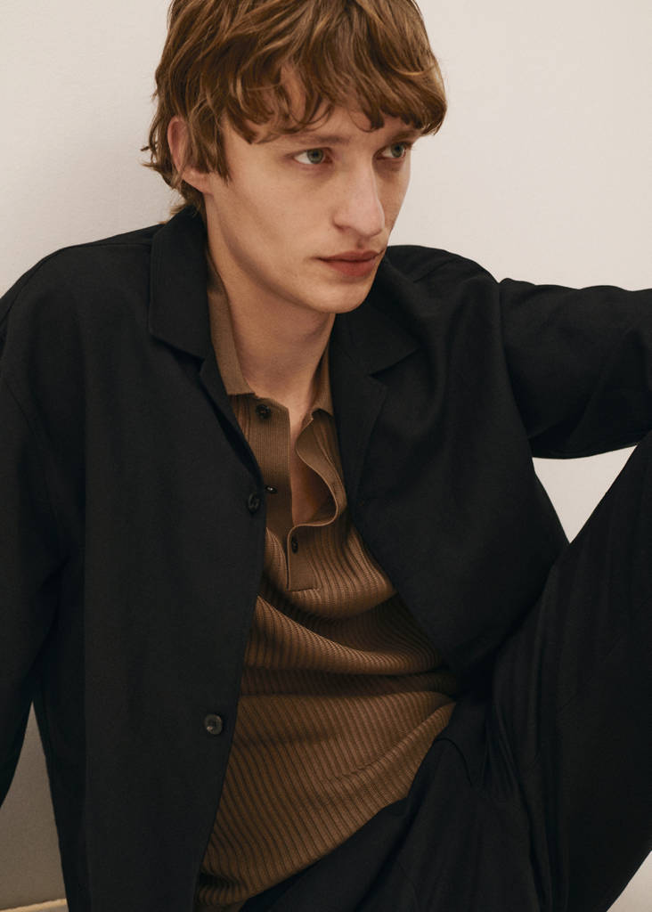 Slim-fit linen-blend overshirt — Black