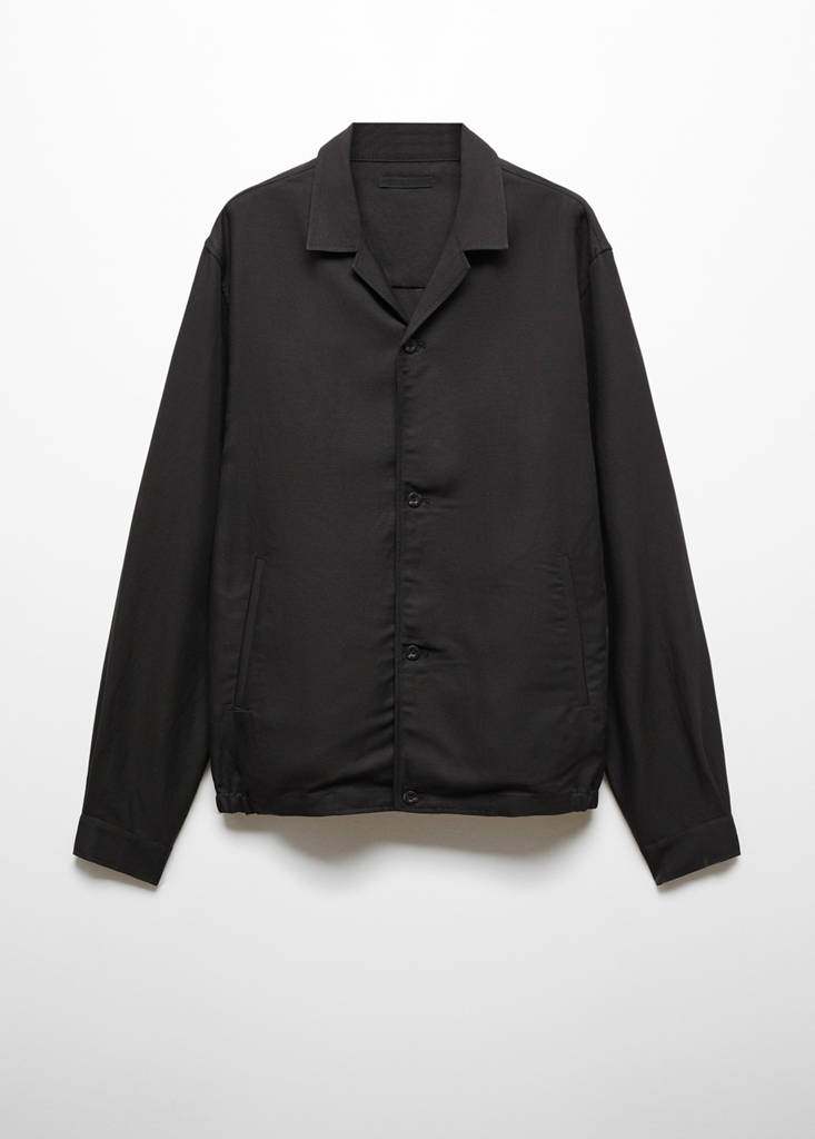 Slim-fit linen-blend overshirt — Black