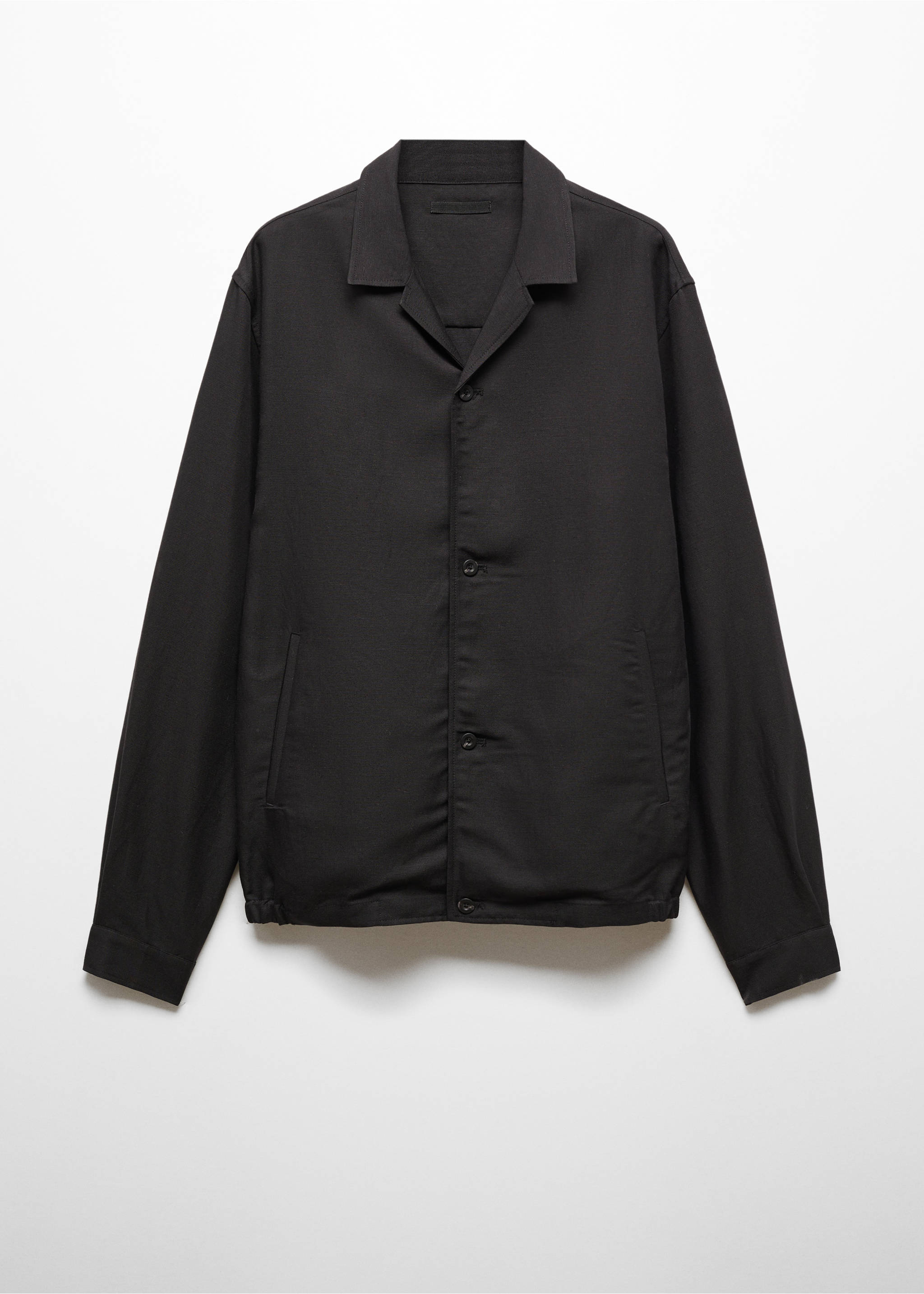 Slim-fit linen-blend overshirt - Article without model, Black. Ref: 67077686-00.
