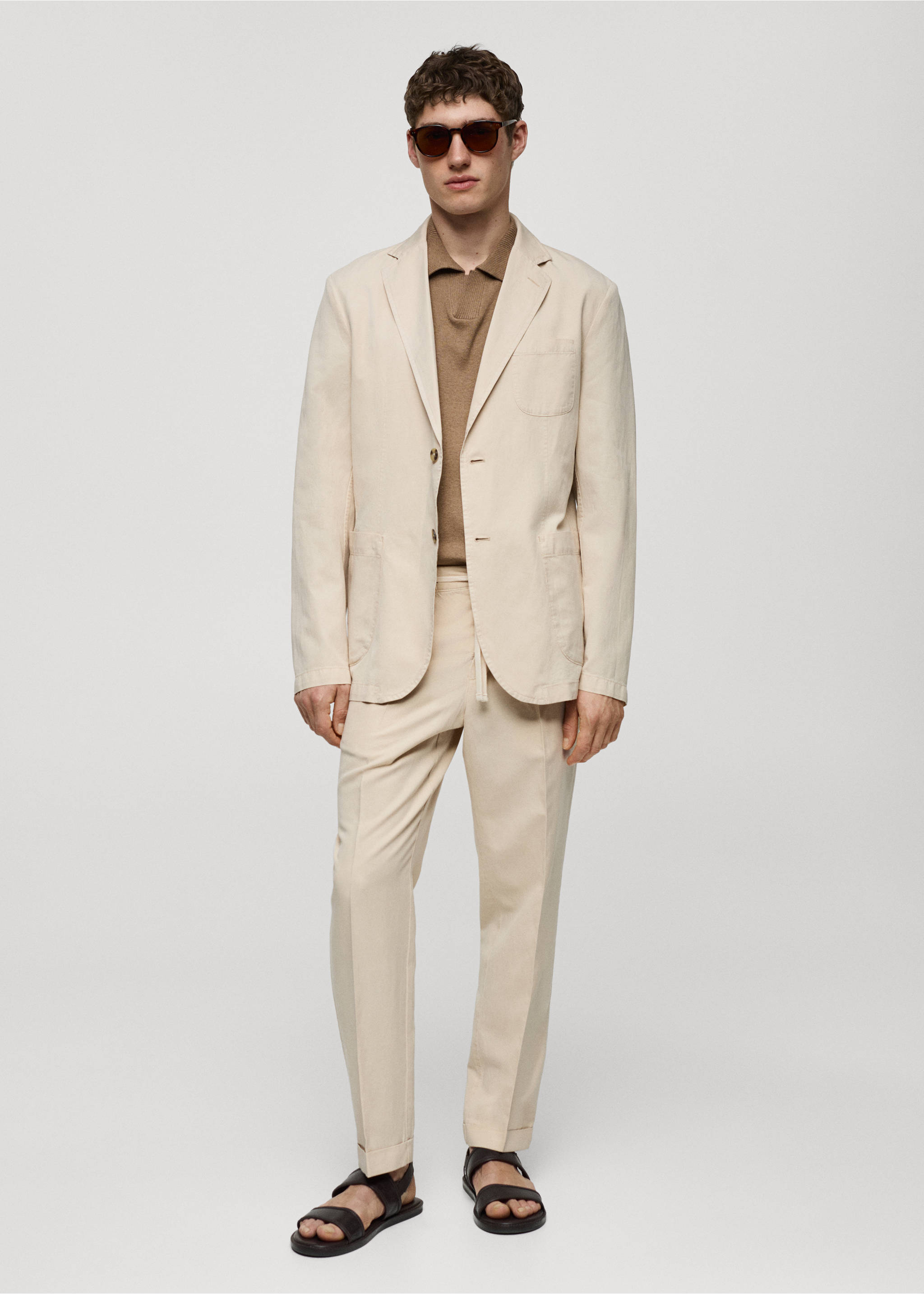 Americana slim fit lino algodón - Plano general, Beige. Ref: 67077696-00.