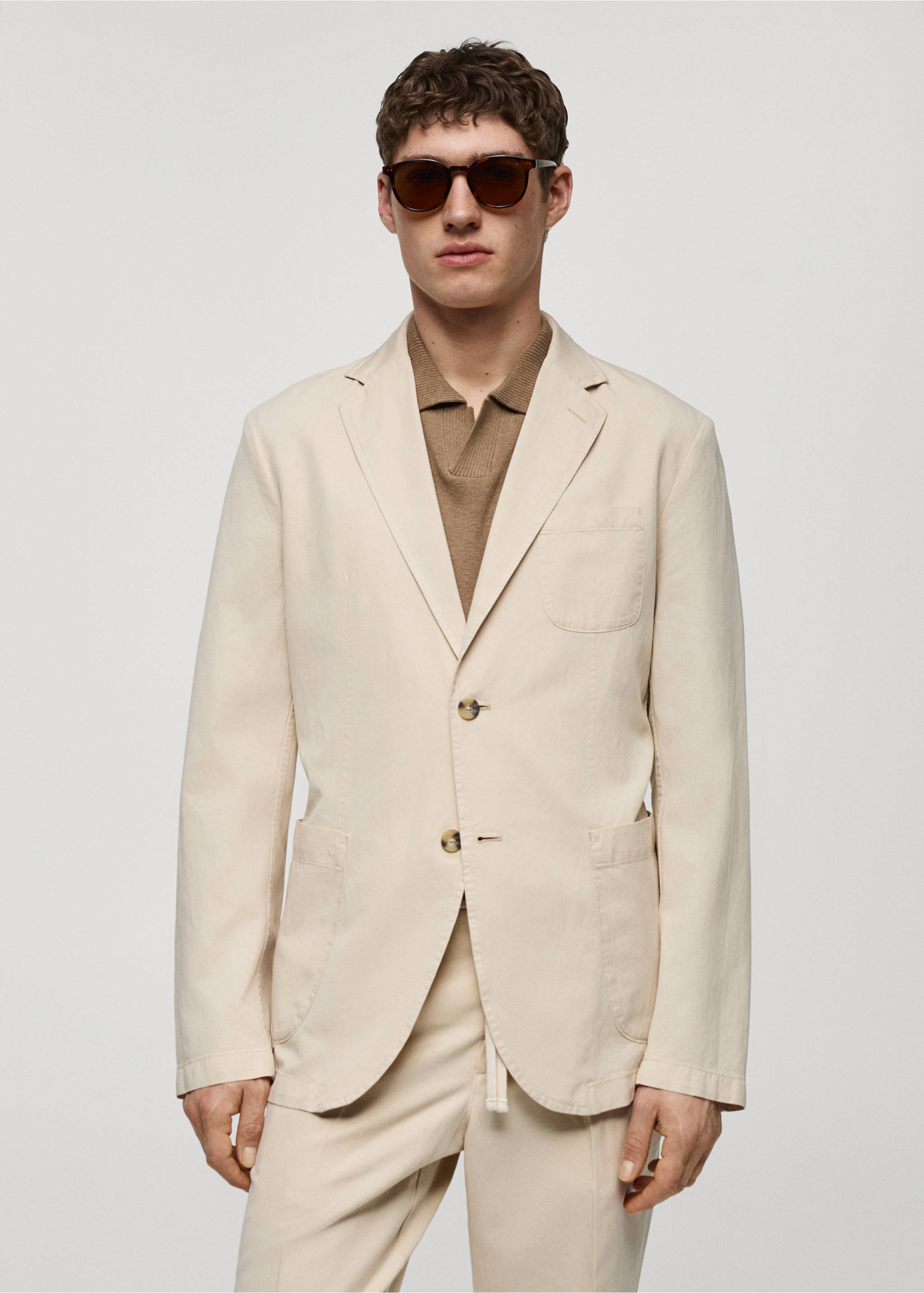 Americana slim fit lino algodón - Plano medio, Beige. Ref: 67077696-00.