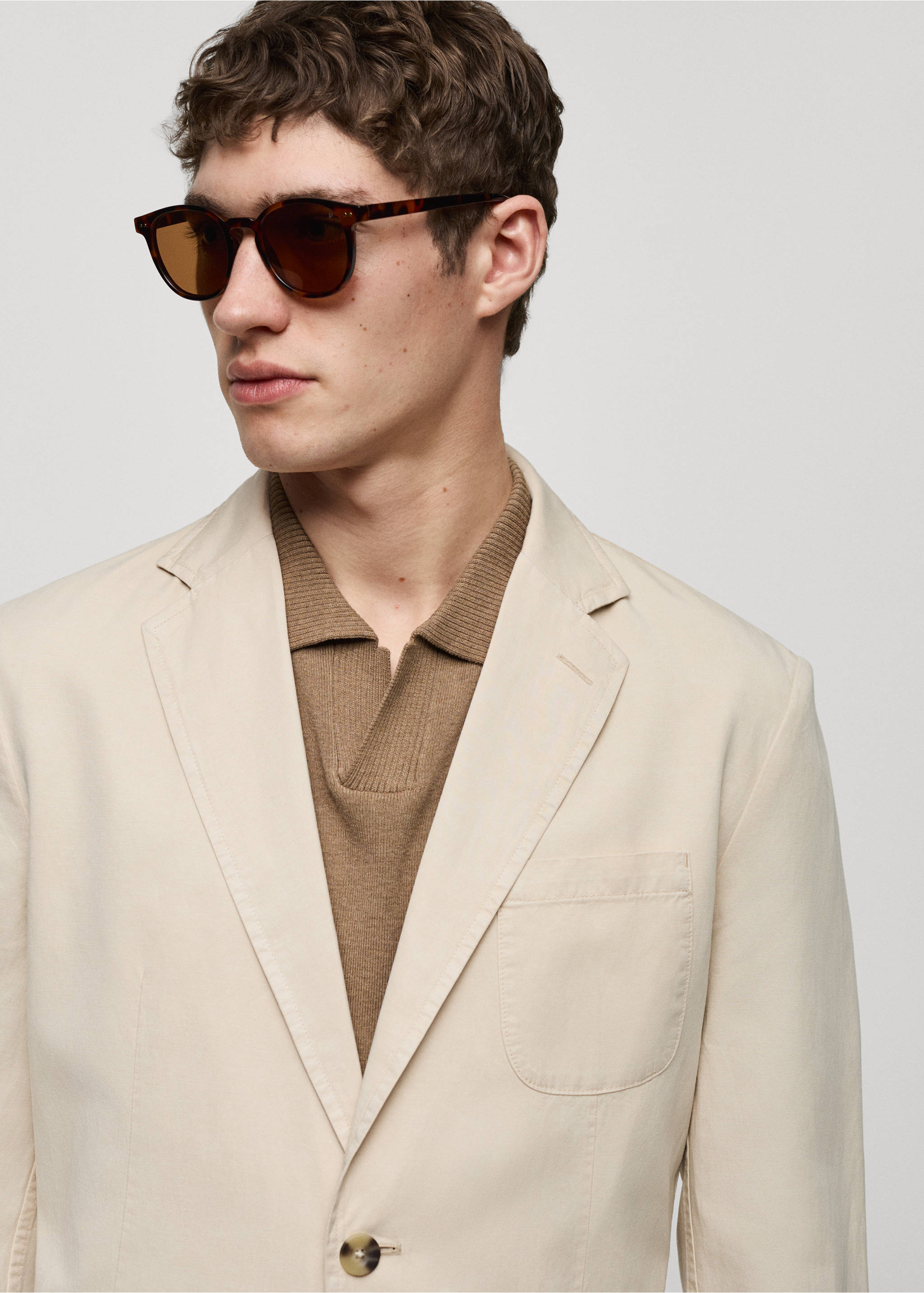 Americana slim fit lino algodón - Detalle del artículo 1, Beige. Ref: 67077696-00.
