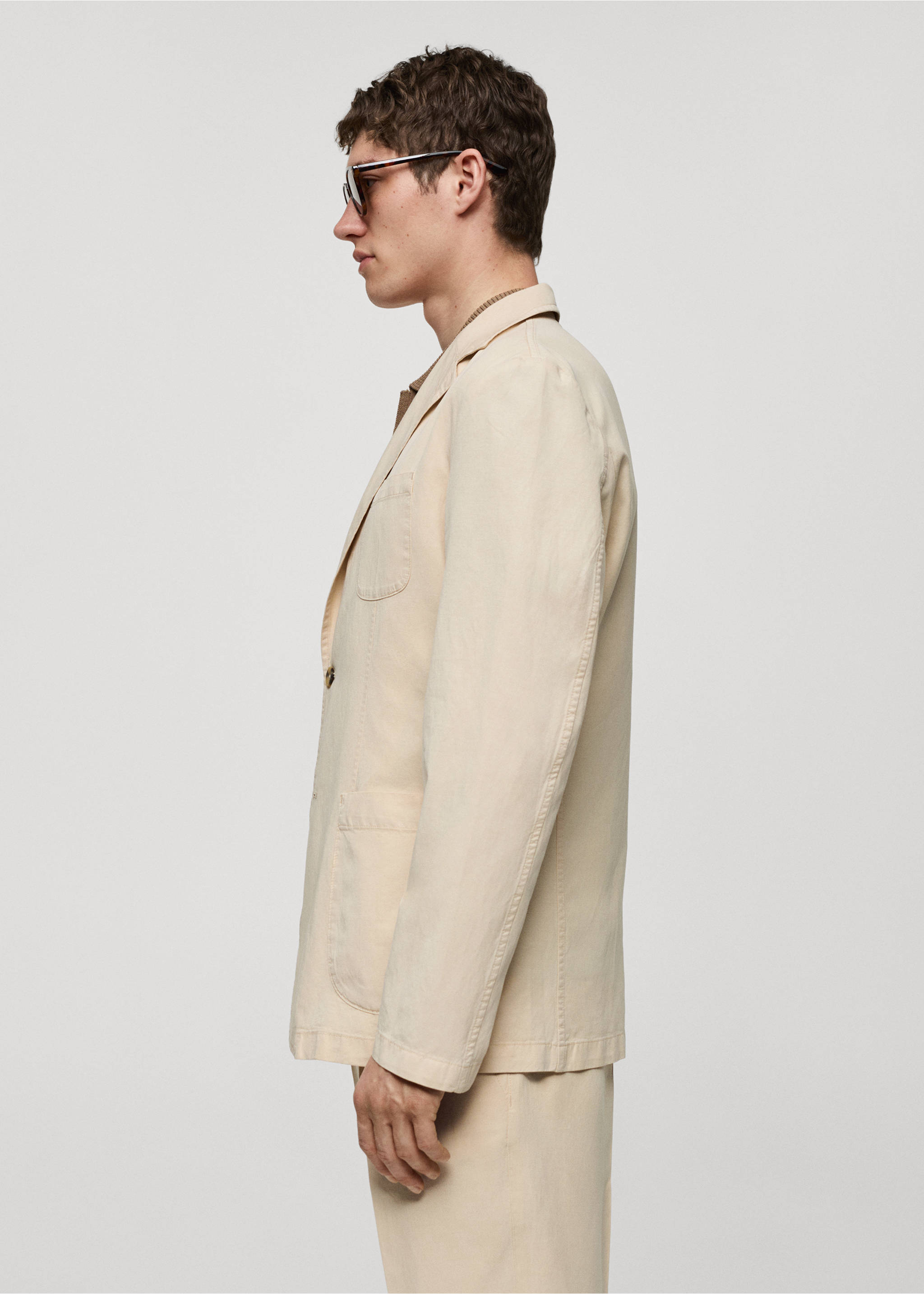 Americana slim fit lino algodón - Detalle del artículo 2, Beige. Ref: 67077696-00.
