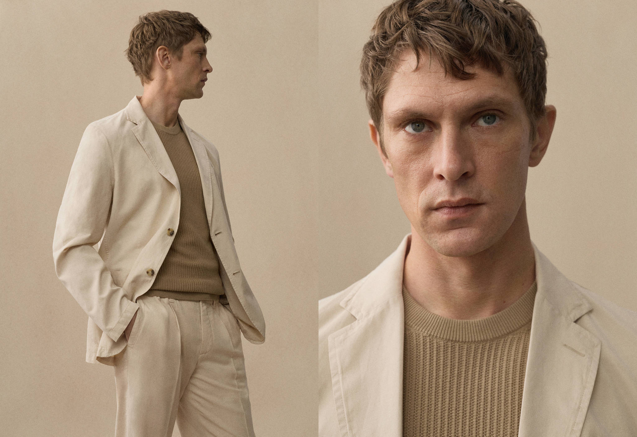 Slim fit linen cotton-blend blazer - Panoramic plane