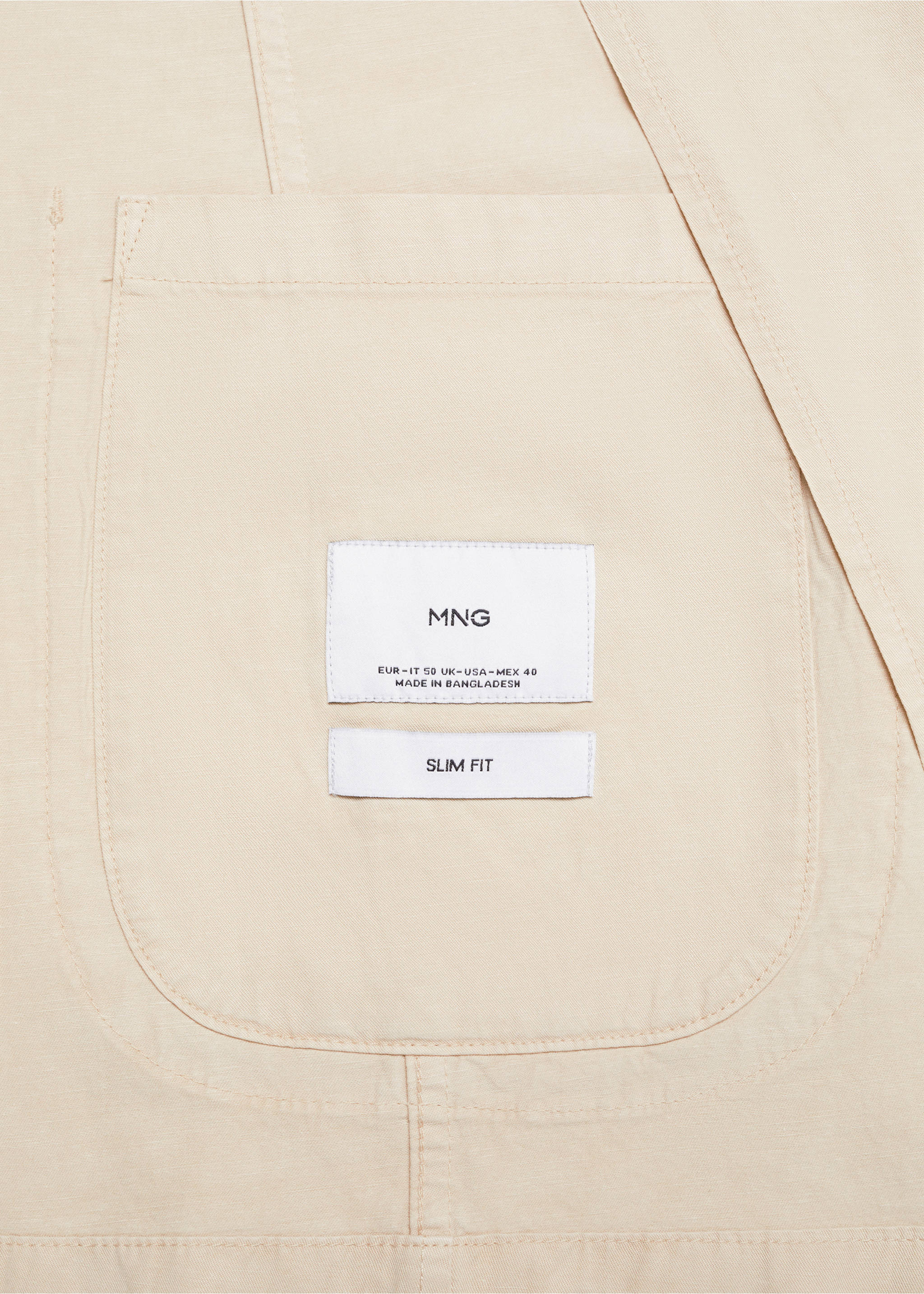 Americana slim fit lino algodón - Detalle del artículo 0, Beige. Ref: 67077696-00.