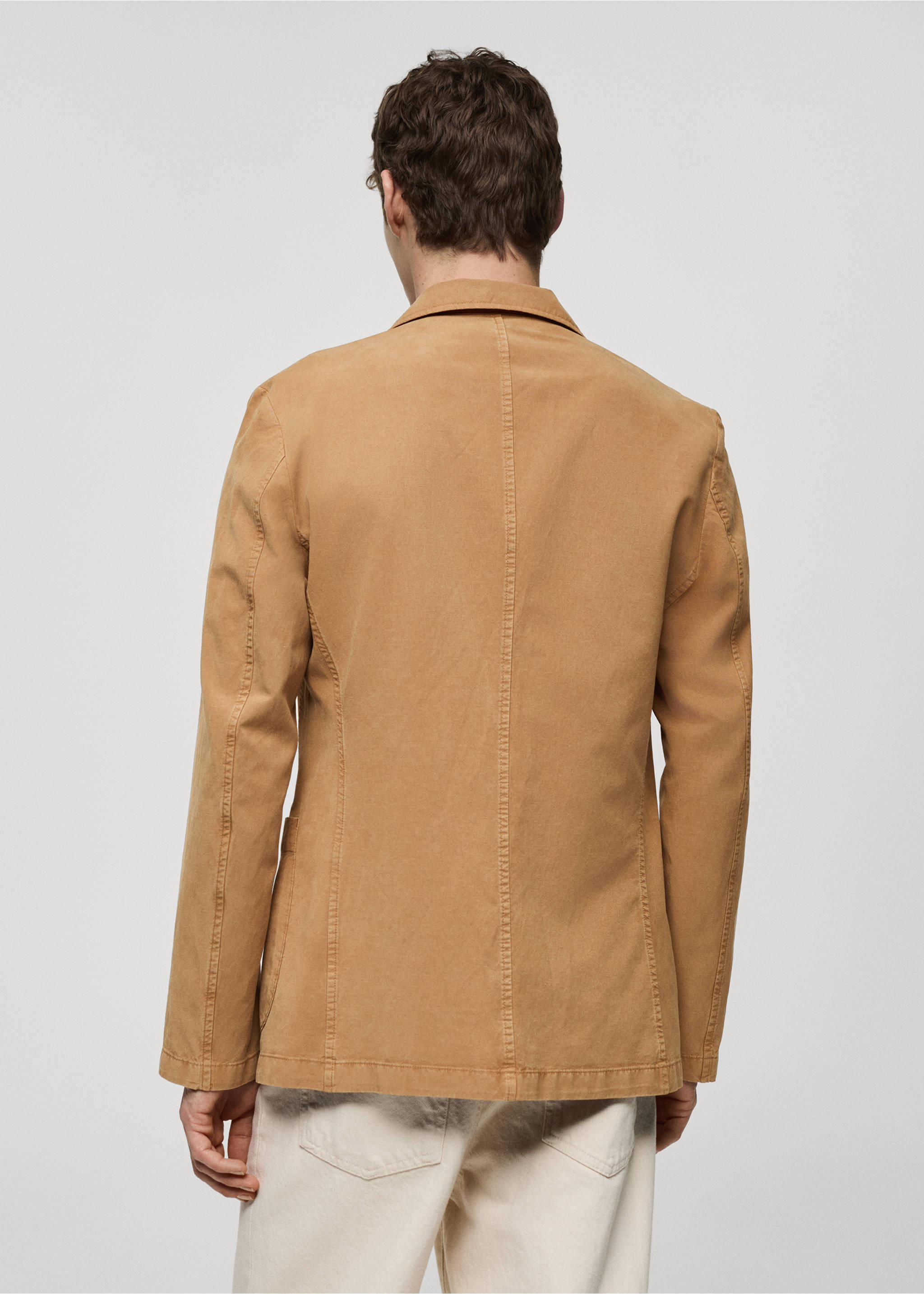 Americana slim fit lino algodón - Reverso del artículo, Marrón. Ref: 67077696-00.