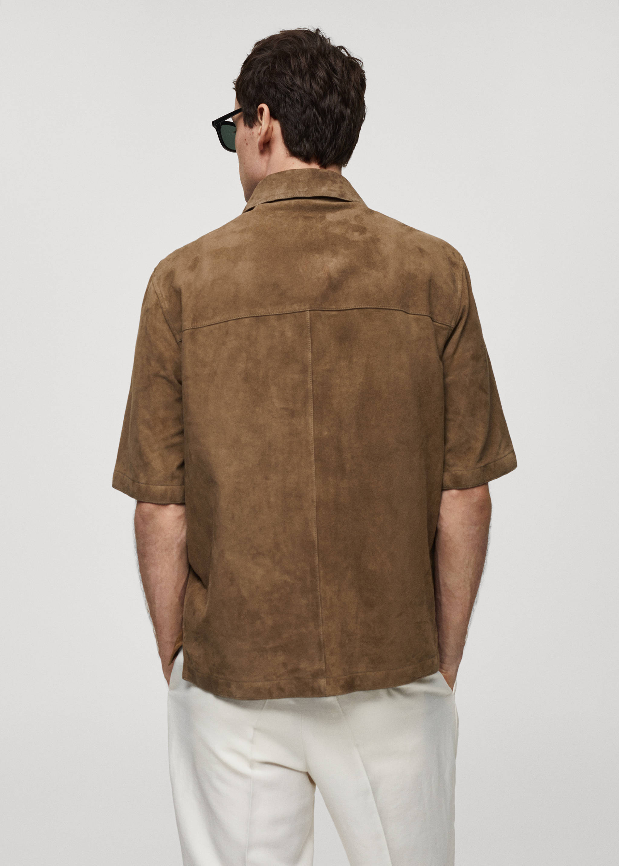 Overshirt with 100% suede leather pocket - Reverse of the article