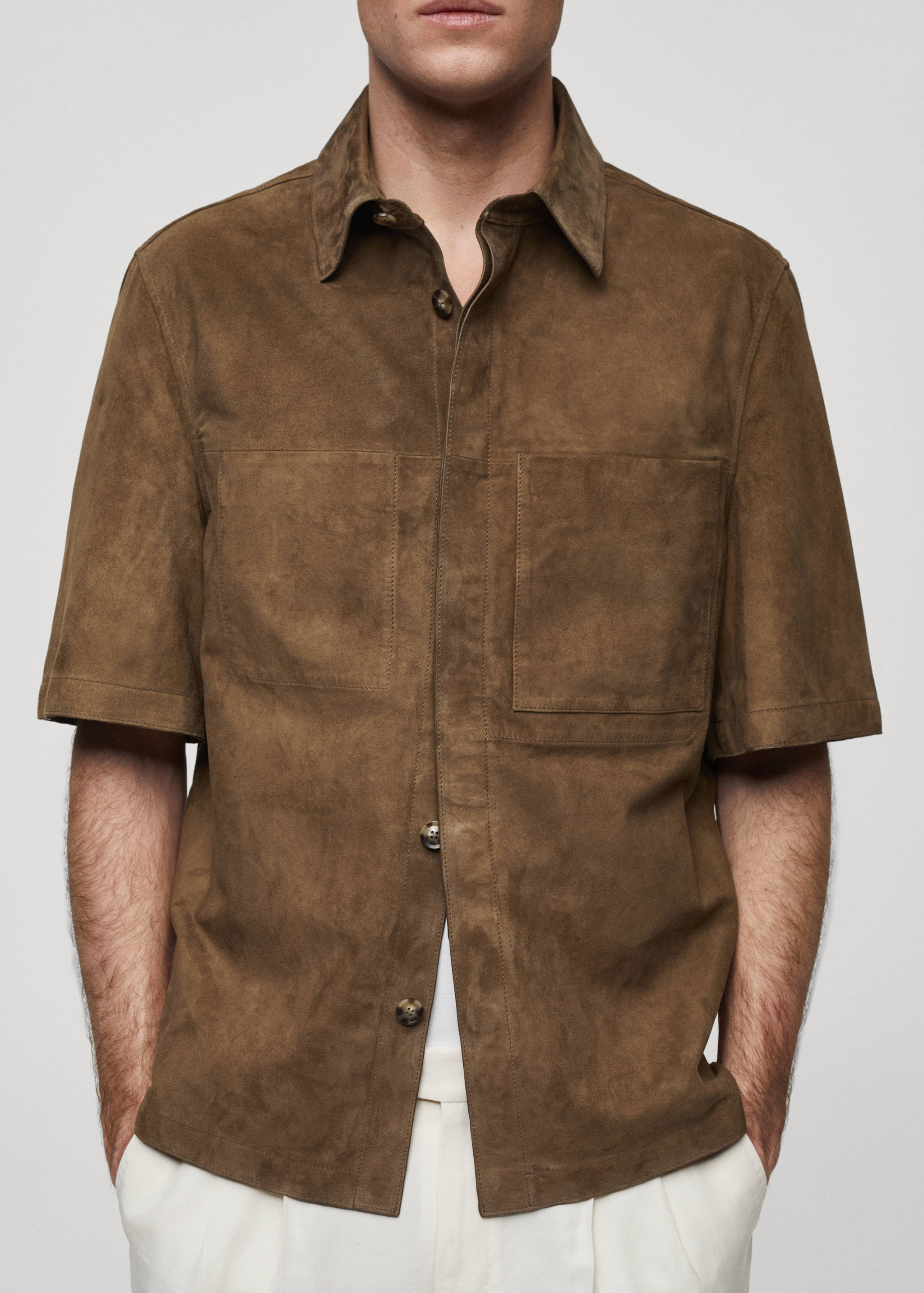 Overshirt with 100% suede leather pocket - Details of the article 4