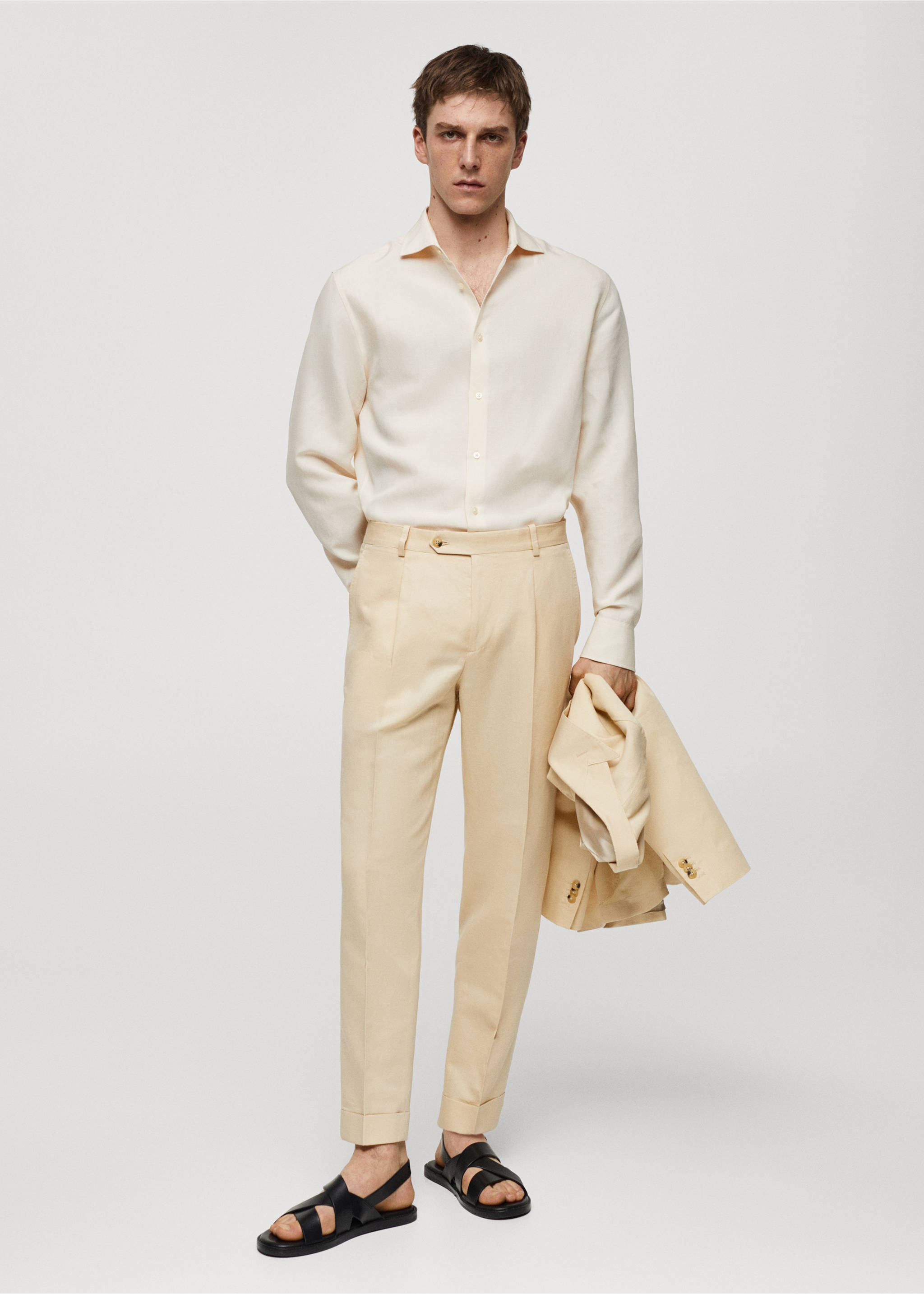 Slim-fit Tencel linen shirt - General plane, Beige. Ref: 67077907-00.