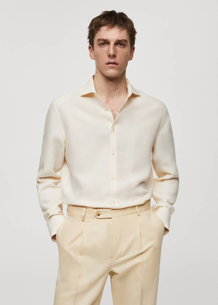 Slim-fit Tencel linen shirt — Beige