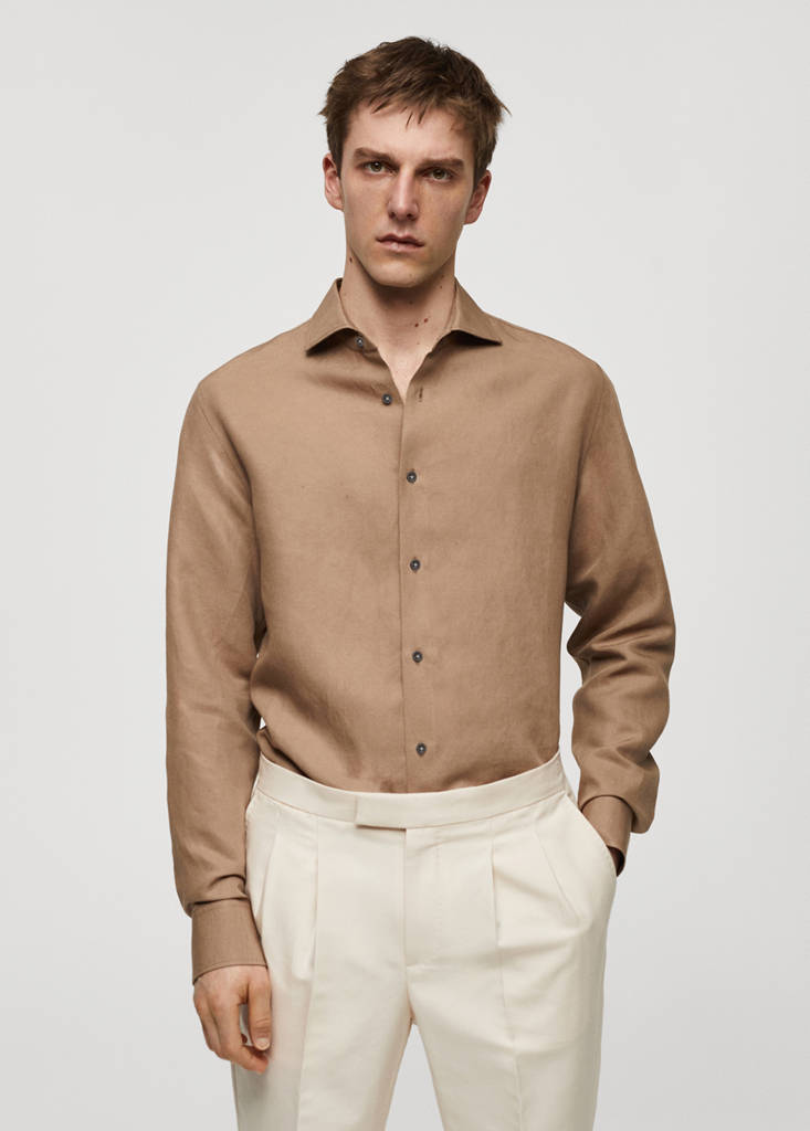 Slim-fit Tencel linen shirt — Brown