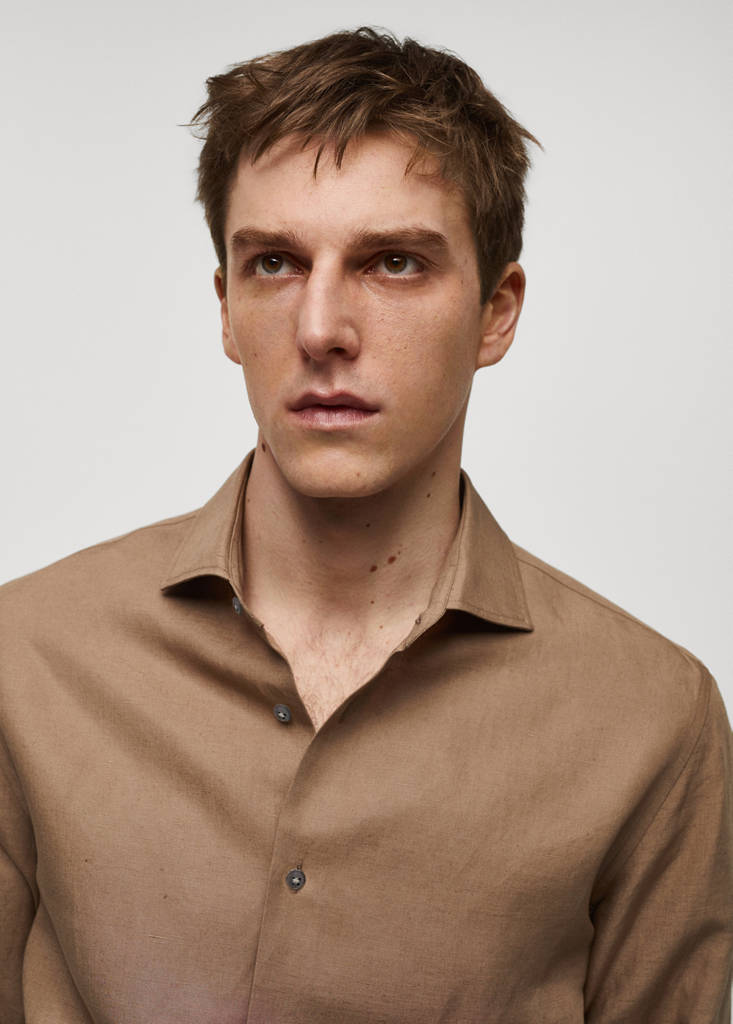Slim-fit Tencel linen shirt — Brown
