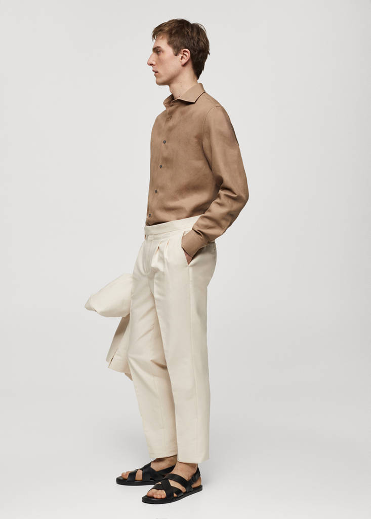 Slim-fit Tencel linen shirt — Brown