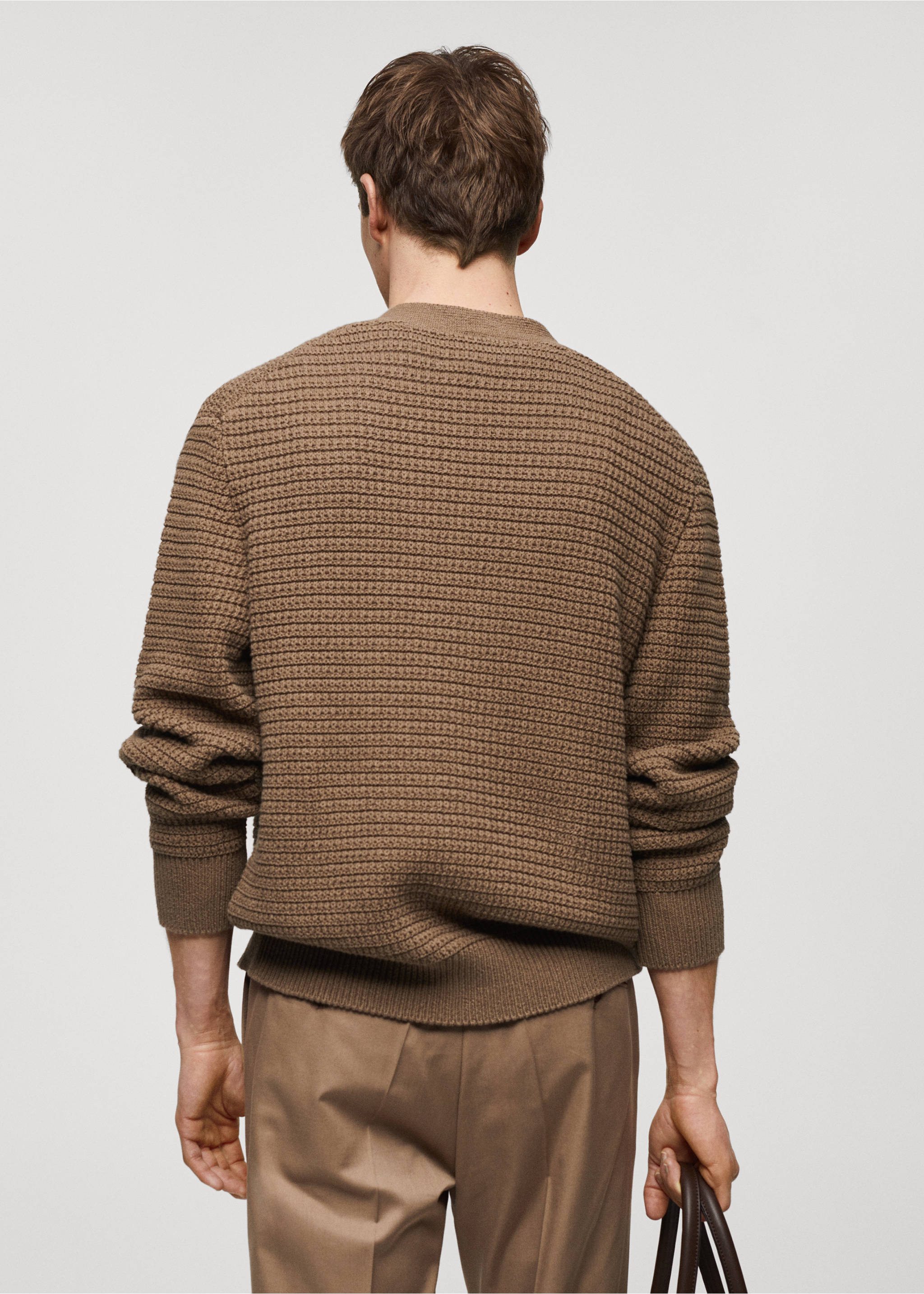 Buttoned knit braided cardigan - Reverse of the article, Medium Green. Ref: 67077912-00.