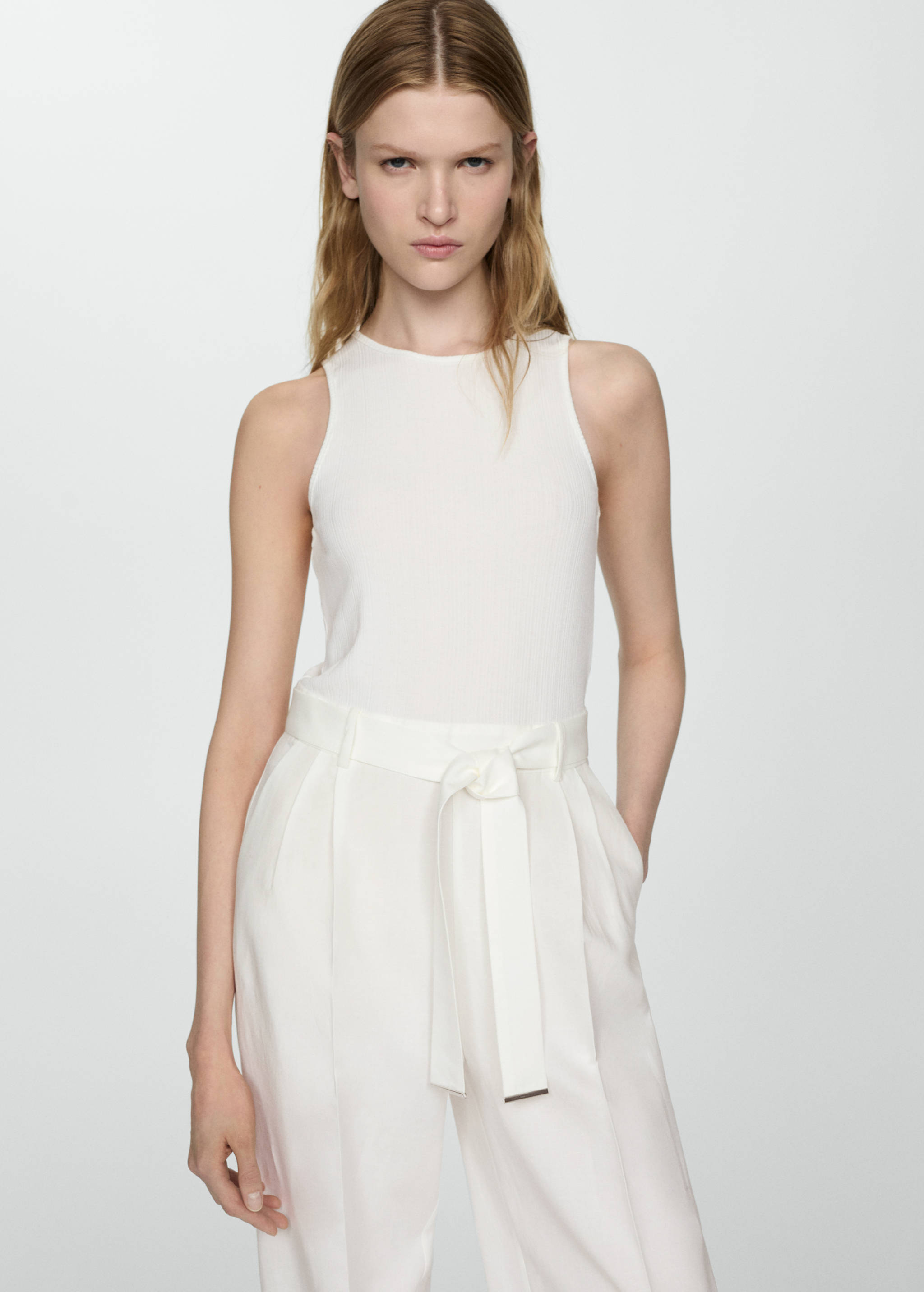 Contrast-linen body jumpsuit - Medium plane