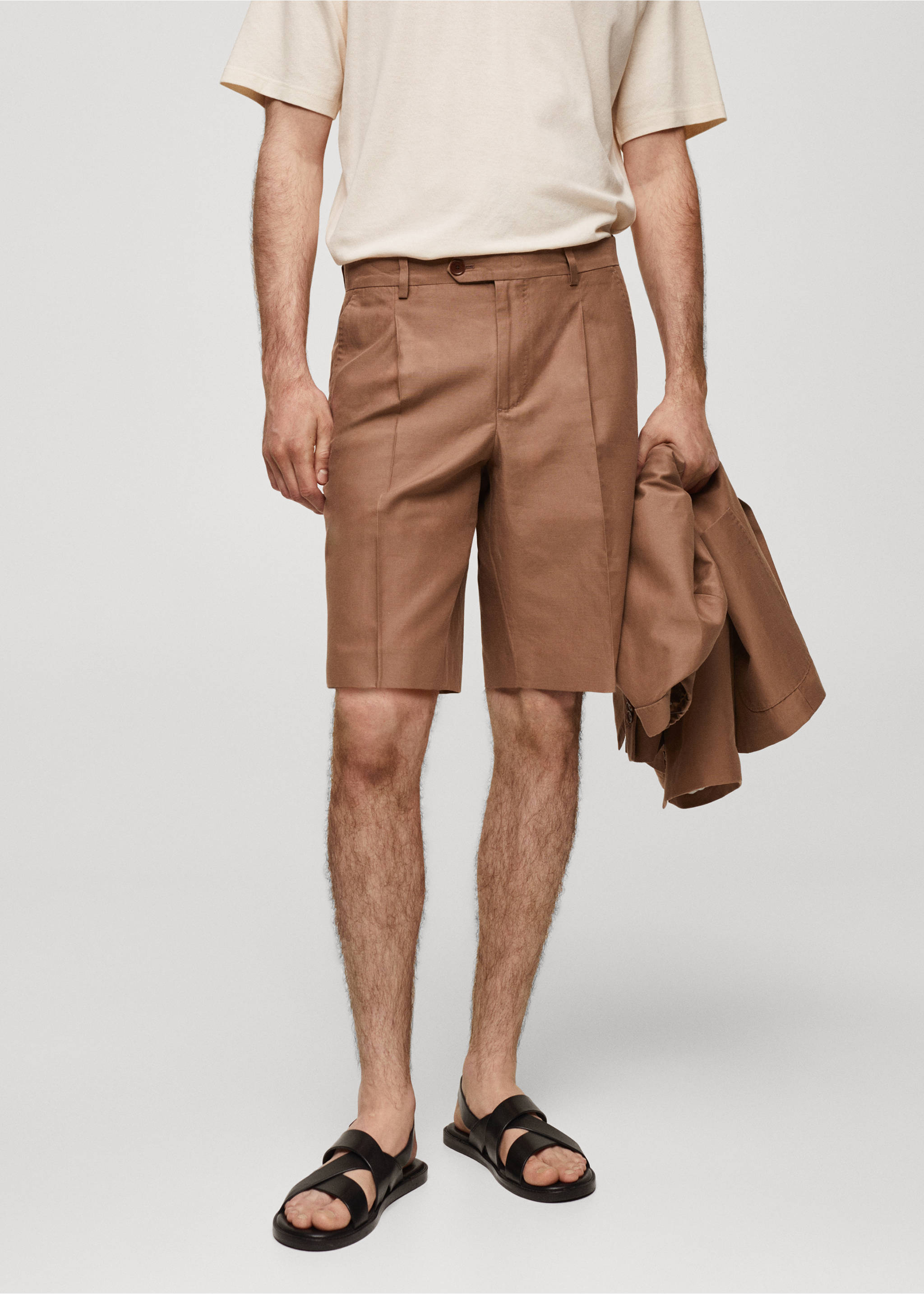 Cotton linen suit bermuda shorts - Medium plane, Burnt Orange. Ref: 67078267-00.