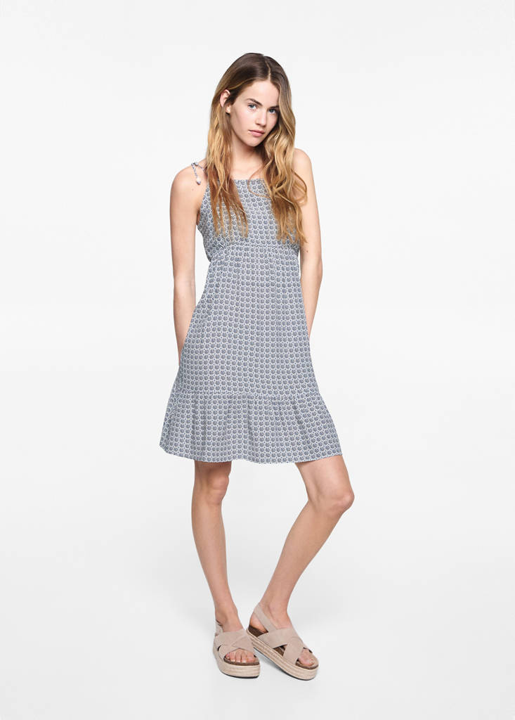 MANGO TEEN - Robe imprimée à volants blanc cassé - XS - Fille Teen