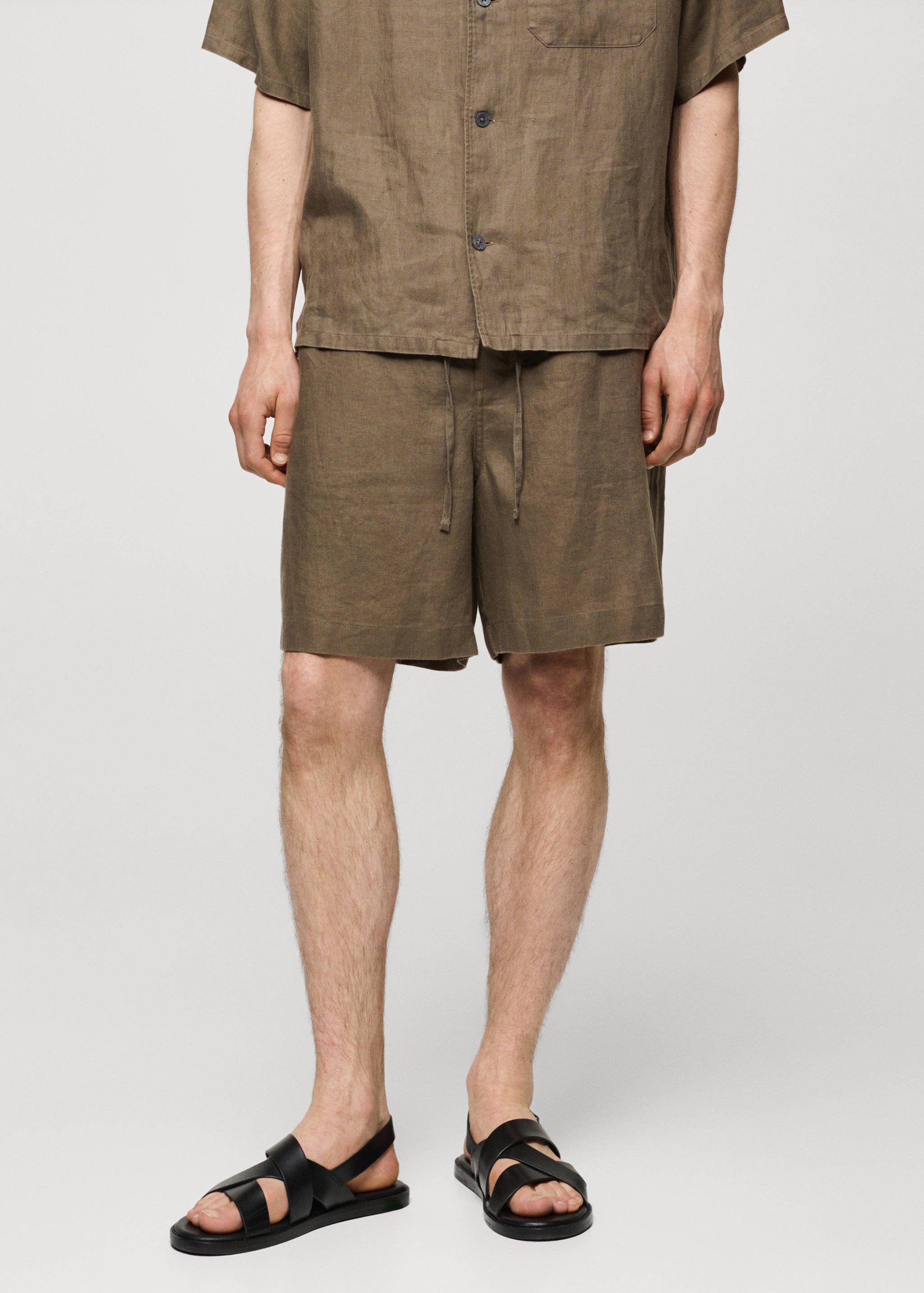 100% linen bermuda shorts with drawstring - Medium plane