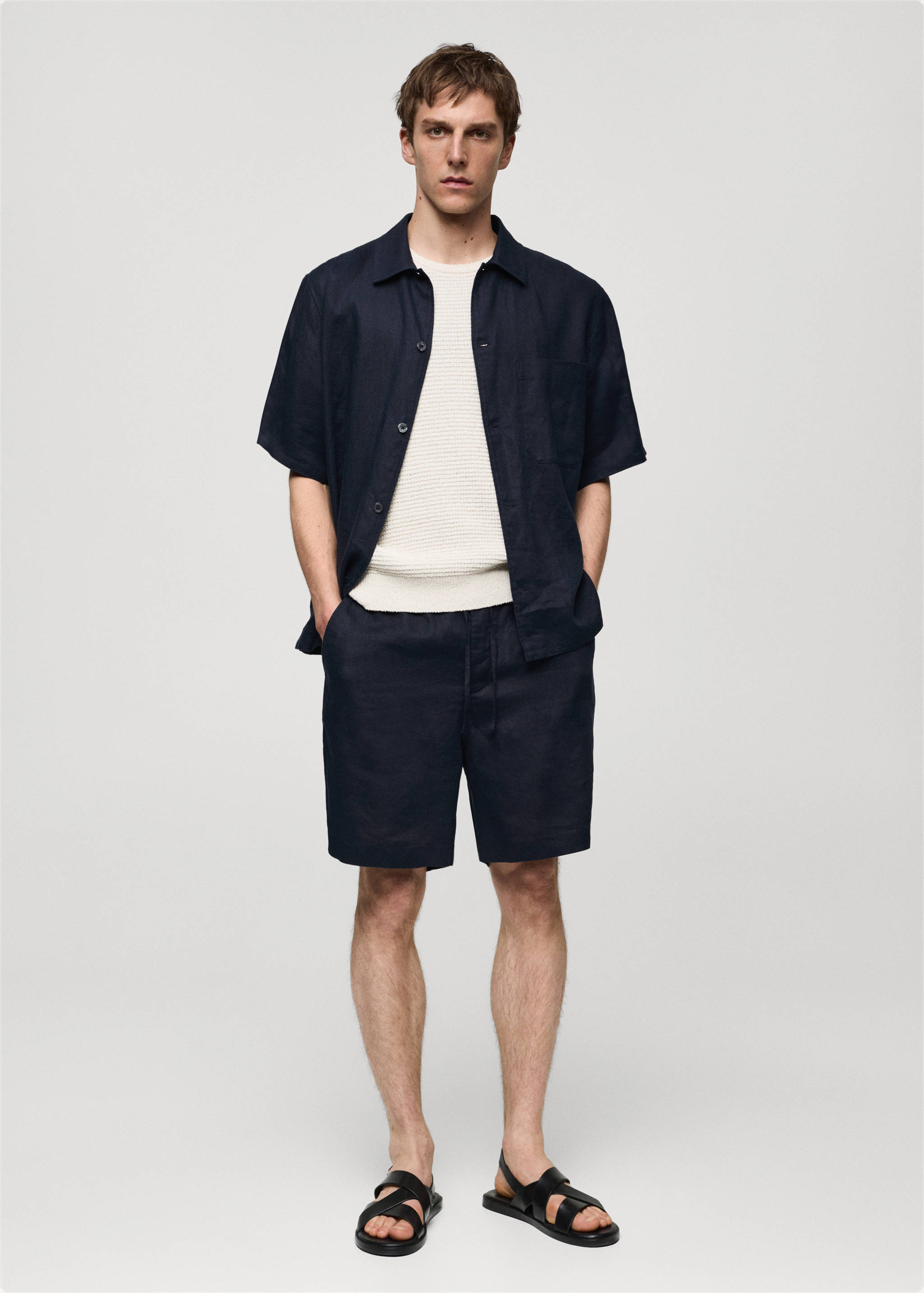 100% linen bermuda shorts with drawstring - General plane