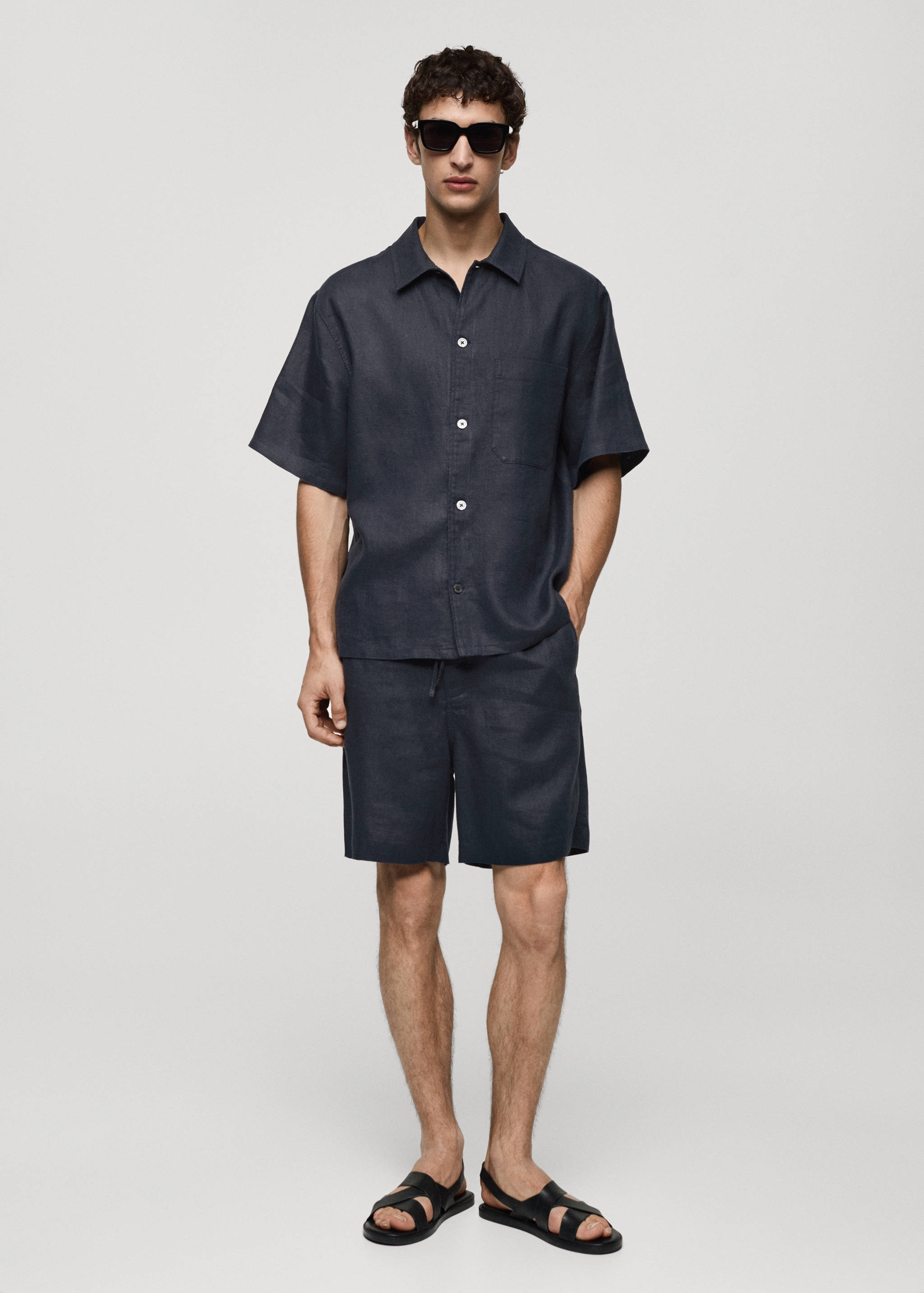 100% linen bermuda shorts with drawstring - General plane