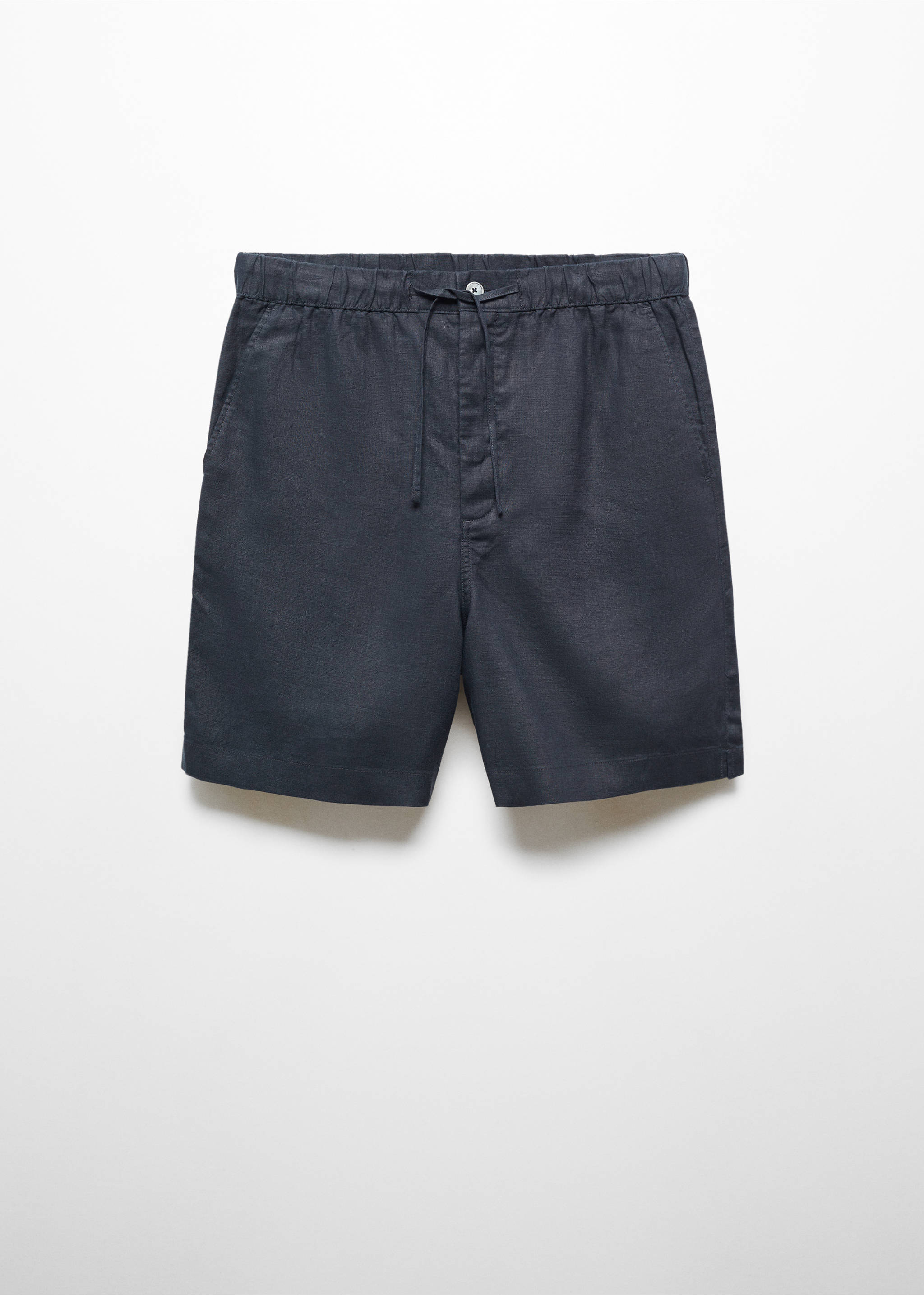 100% linen bermuda shorts with drawstring - Article without model, Navy. Ref: 67079218-01.