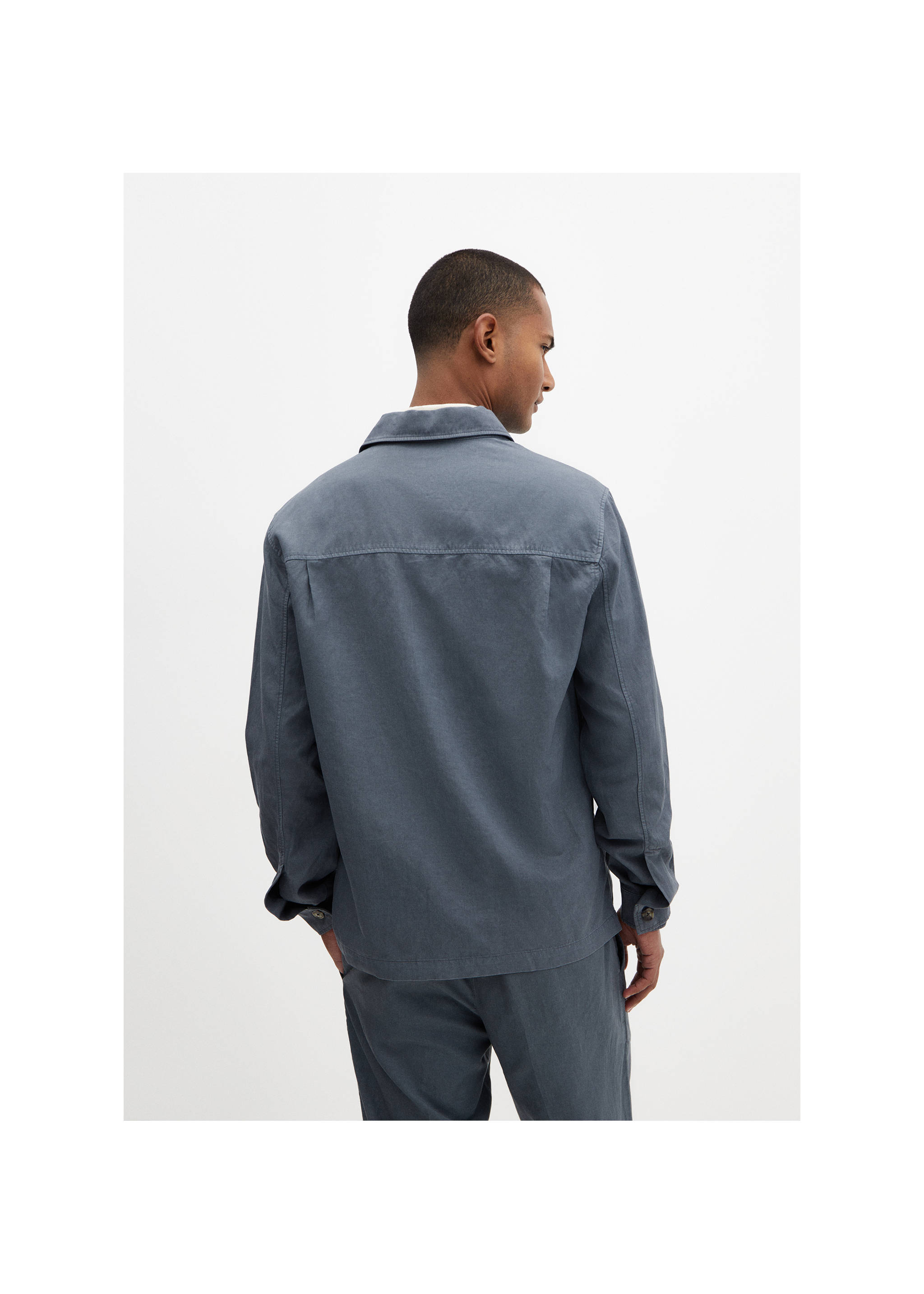 Sobrecamisa slim fit tencel lino - Reverso del artículo, Naranja tostado. Ref: 67079220-00.