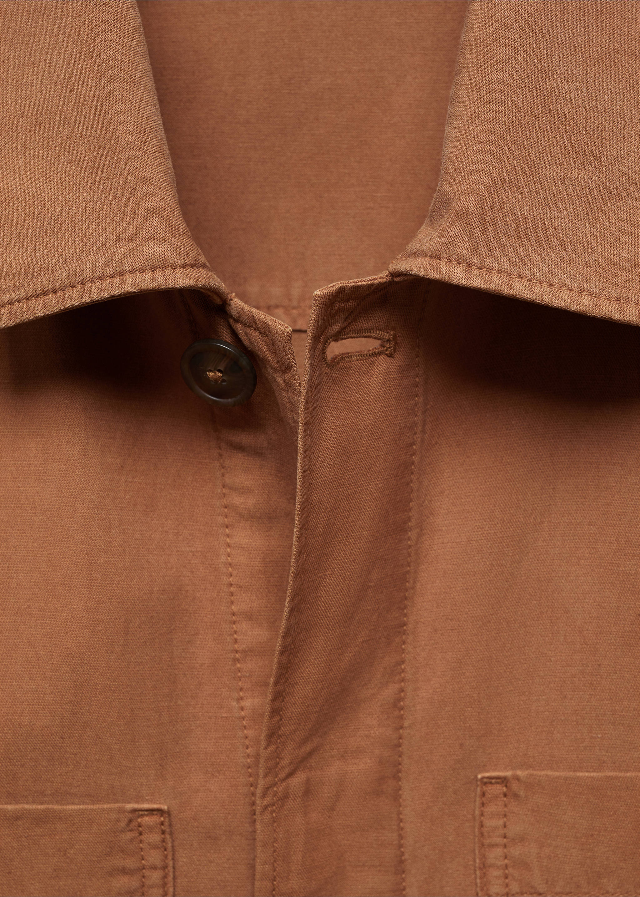 Sobrecamisa slim fit tencel lino - Detalle del artículo 8, Naranja tostado. Ref: 67079220-00.
