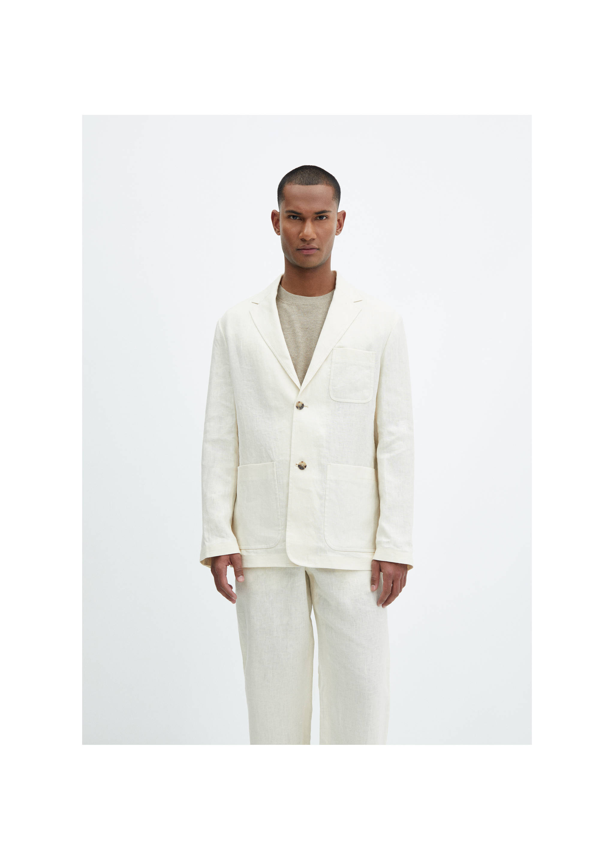 Americana 100% lino bolsillos relaxed fit - Plano medio, Crudo. Ref: 67079224-00.