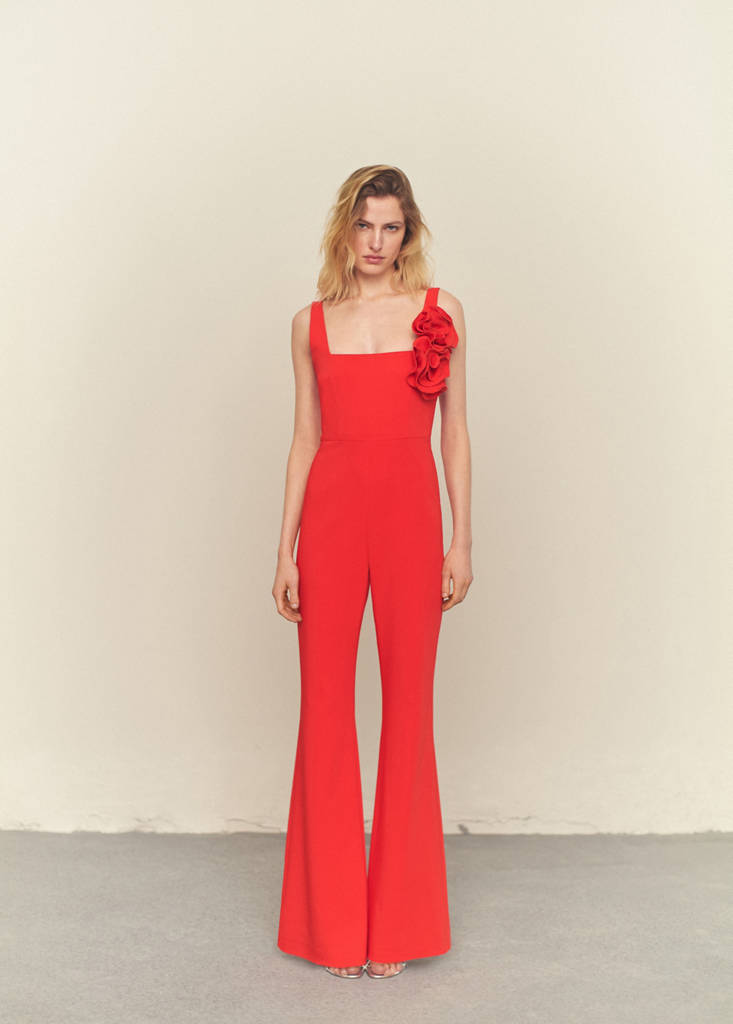 MANGO - Combinaison évasée fleurs maxi rouge - XS