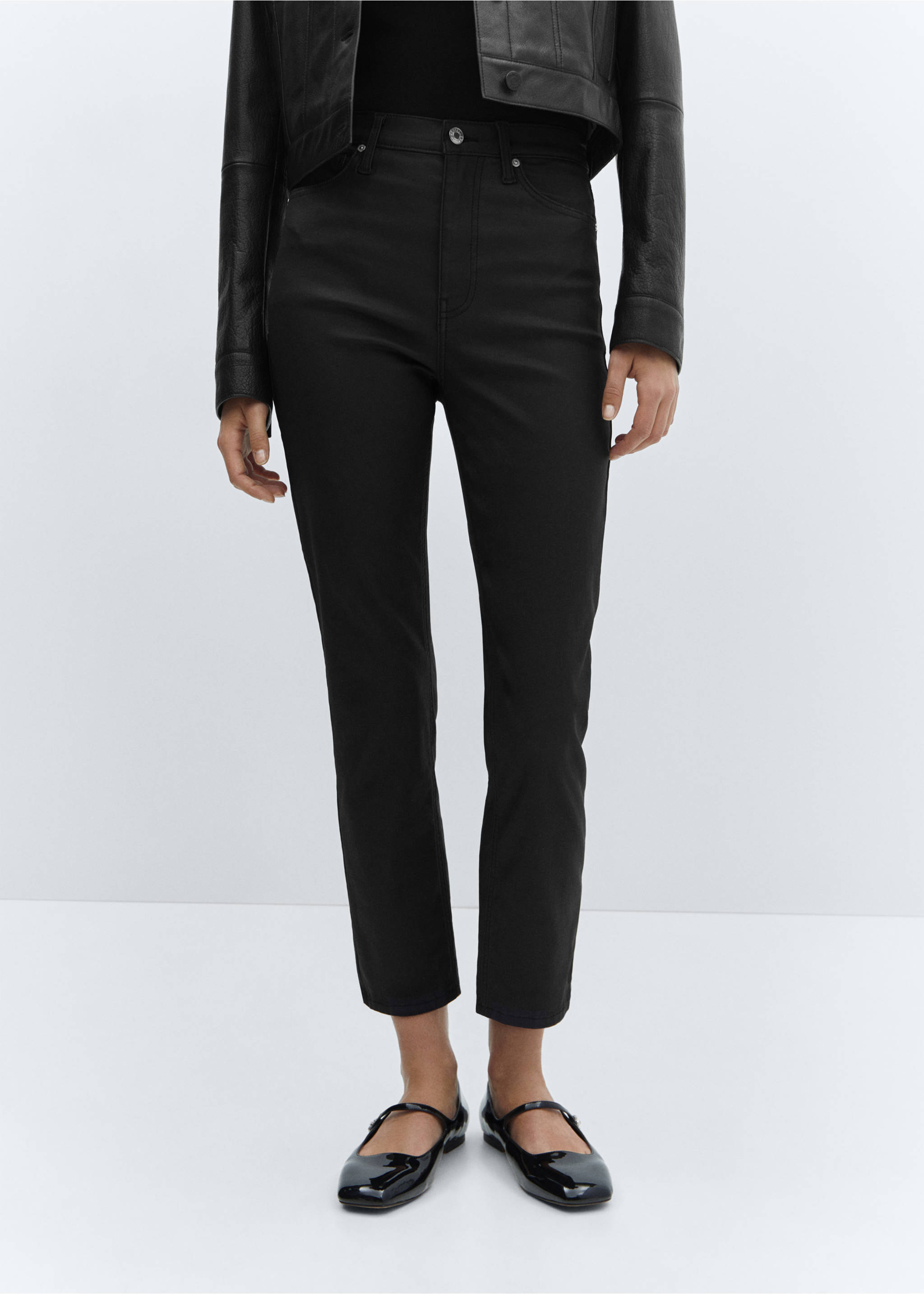 Claudia waxed slim-fit cropped jeans - Medium plane, Black. Ref: 67080469-00.