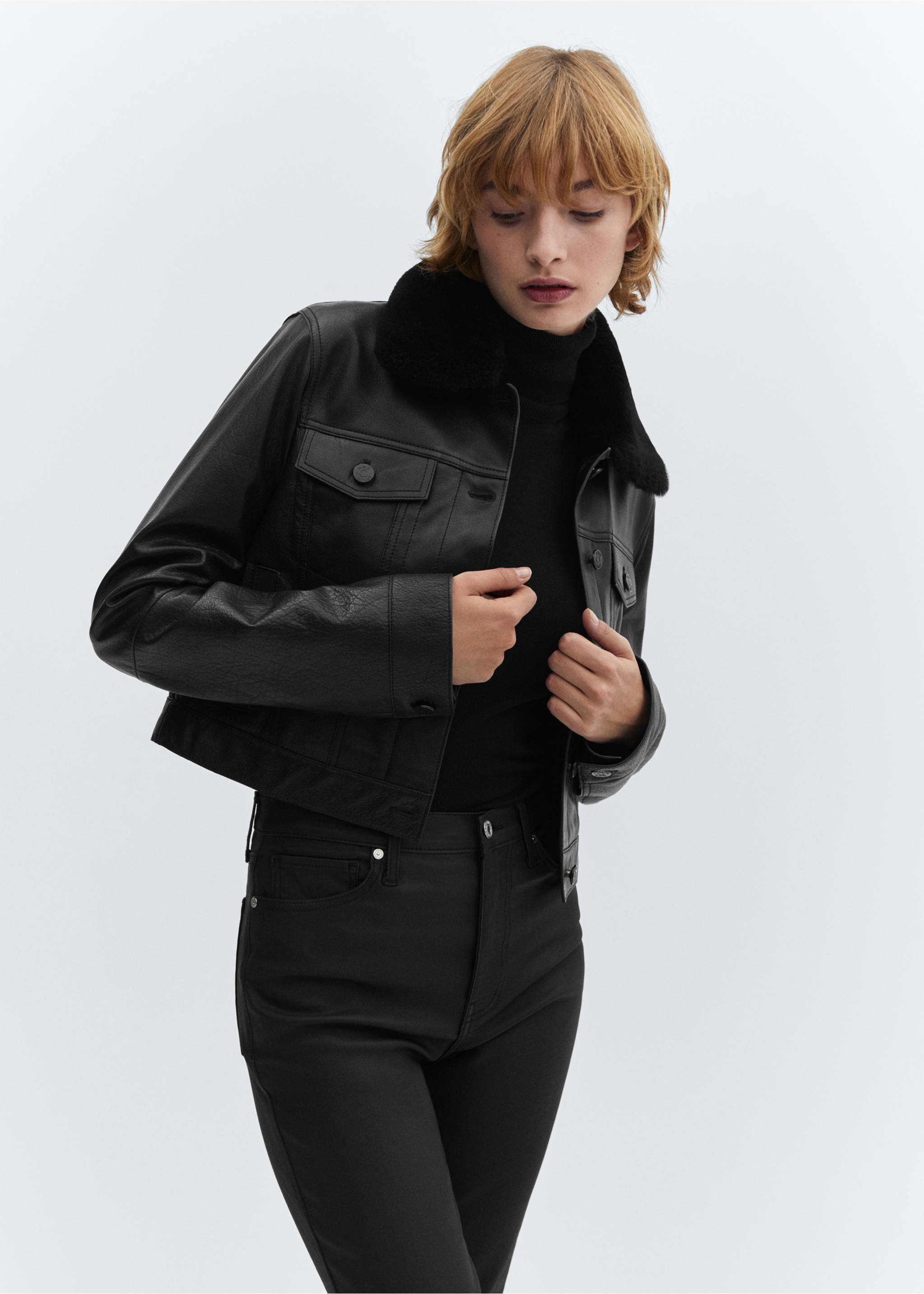 Claudia waxed slim-fit cropped jeans - Details of the article 1, Black. Ref: 67080469-00.