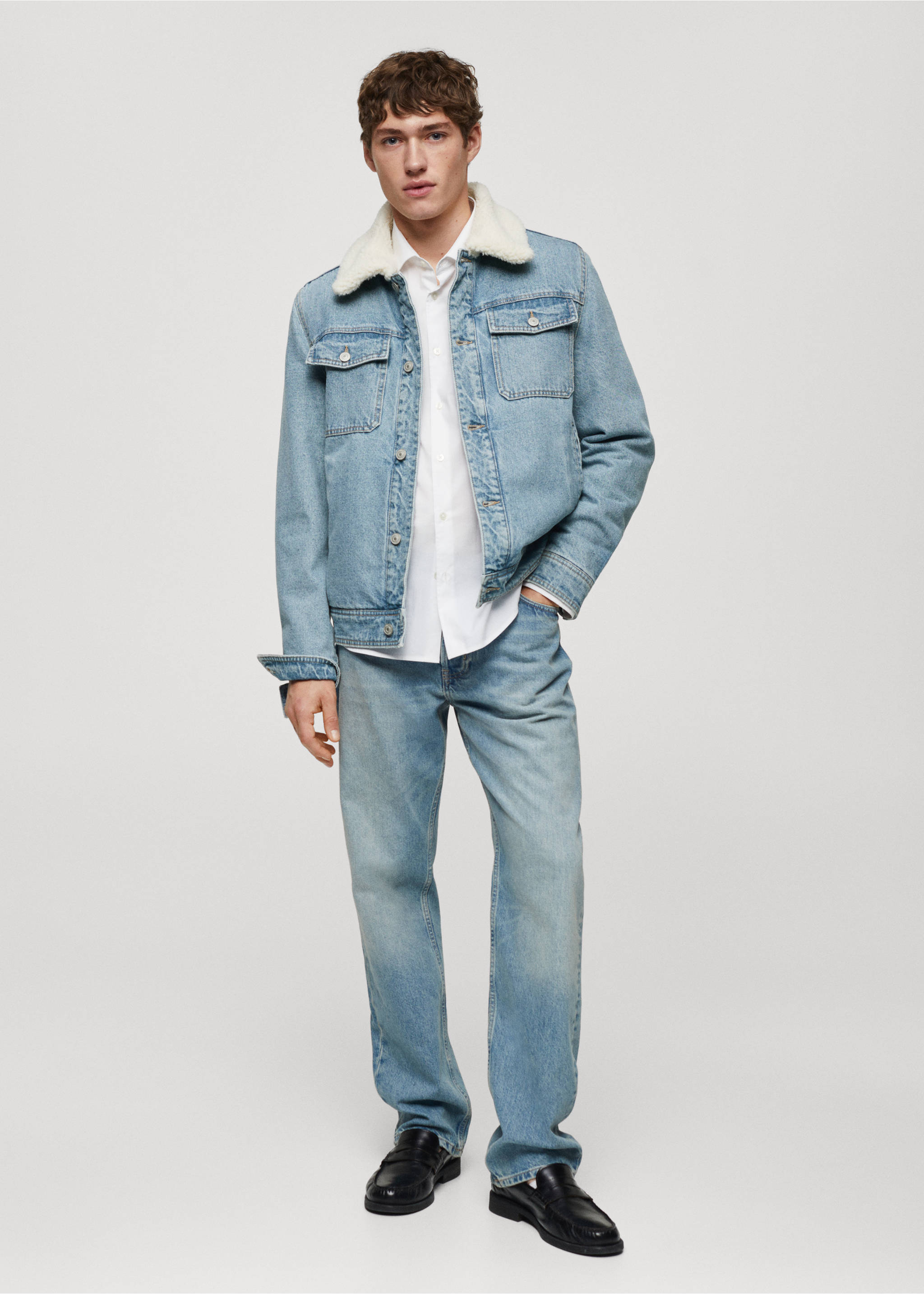 Chaqueta denim borreguito - Plano general, Azul medio vintage. Ref: 67080623-00.