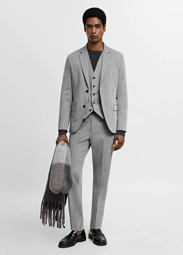 MANGO MAN - Gilet costume super slim-fit tissu stretch gris - 46
