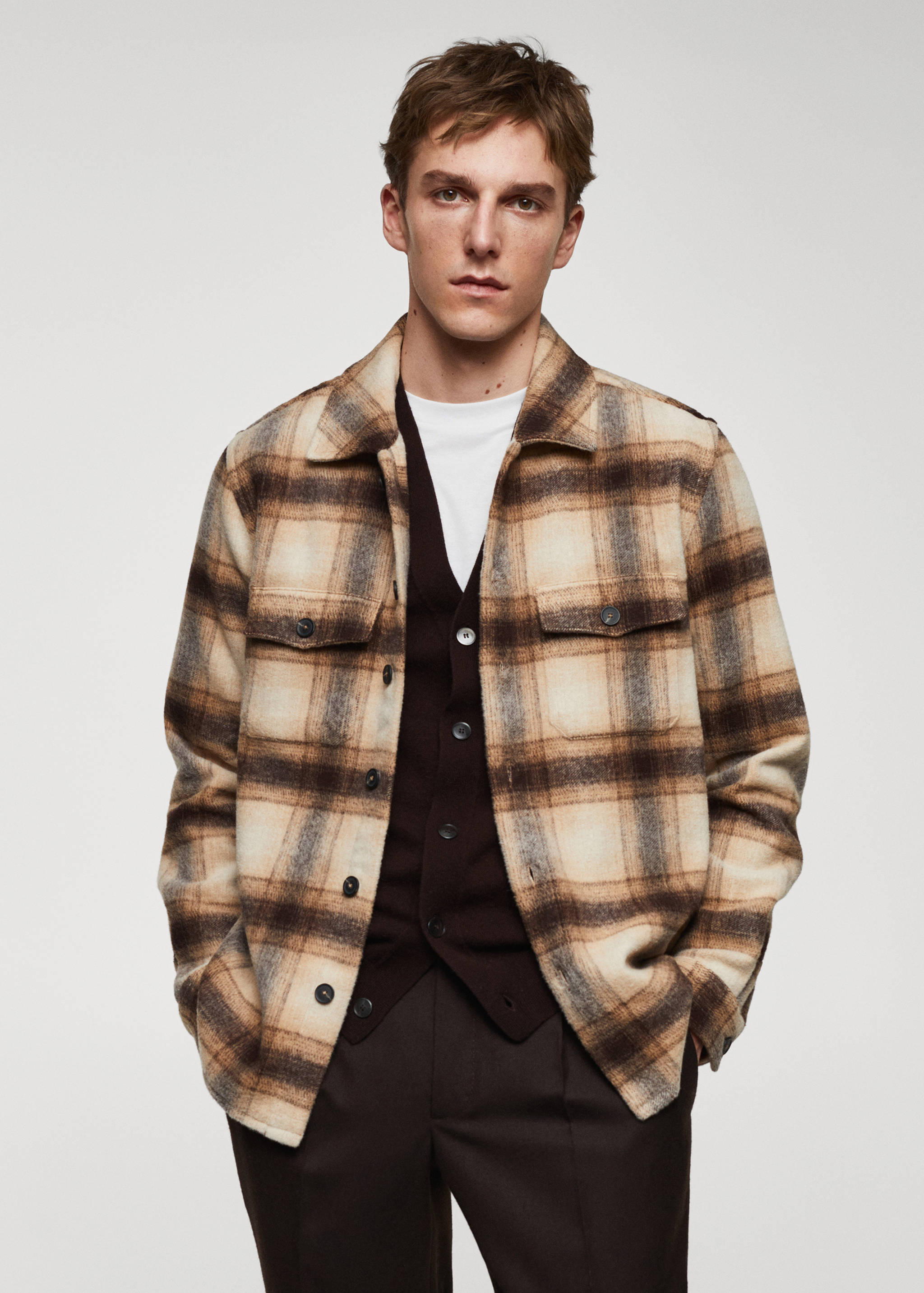 Surchemise laine mélangée carreaux - Plan moyen