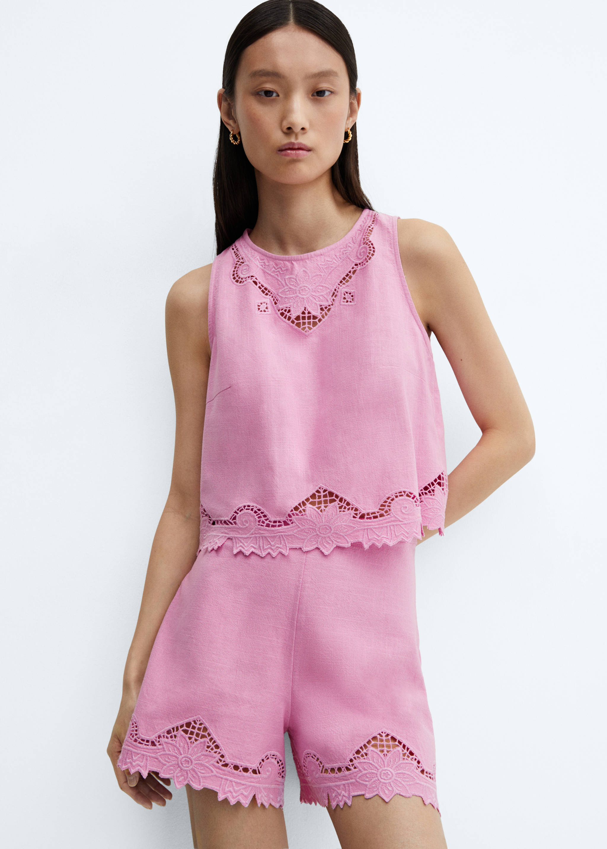 Calções de algodão bordados - Pormenor do artigo 1