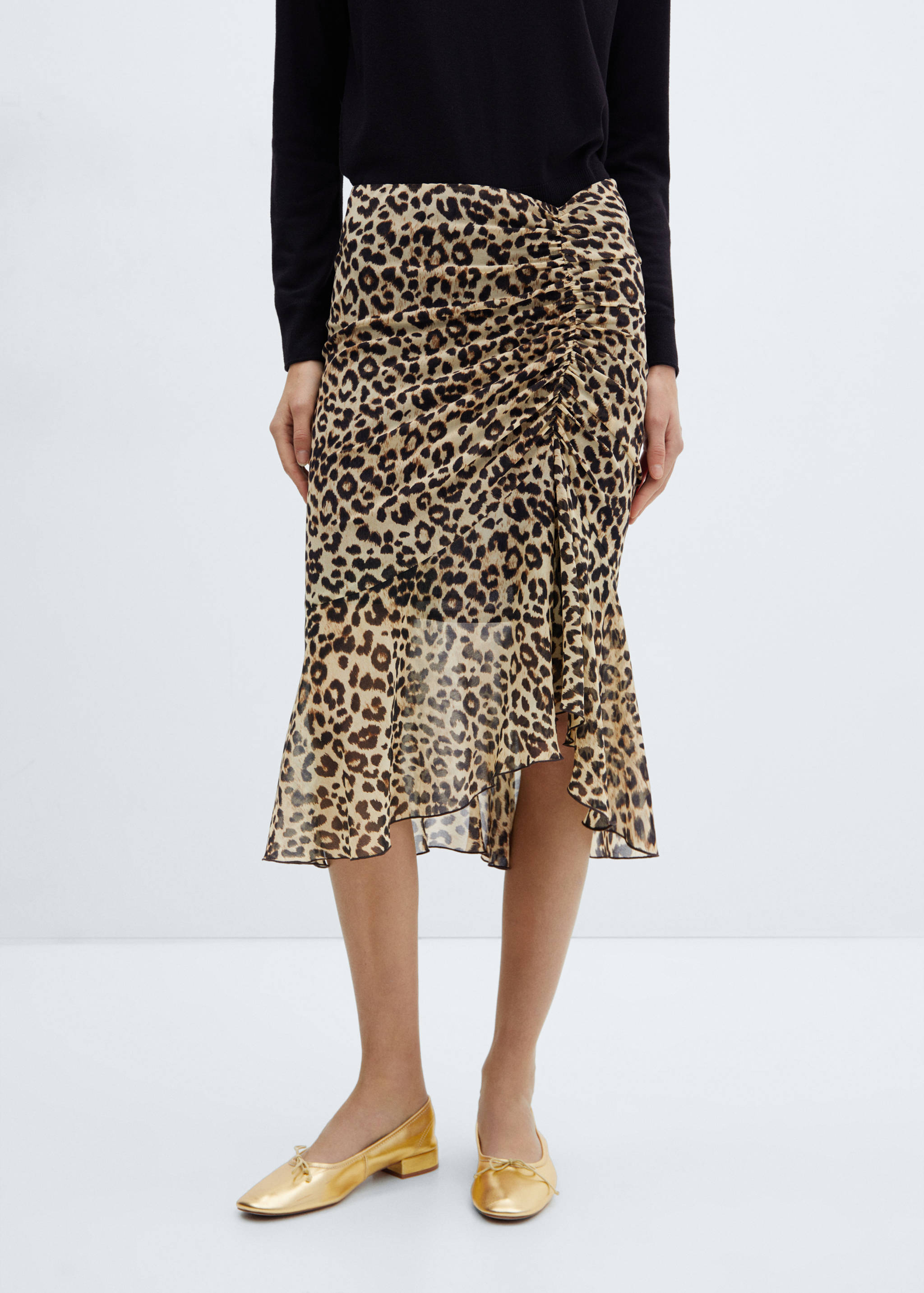Leopard-print skirt with gathered detail - Medium plane