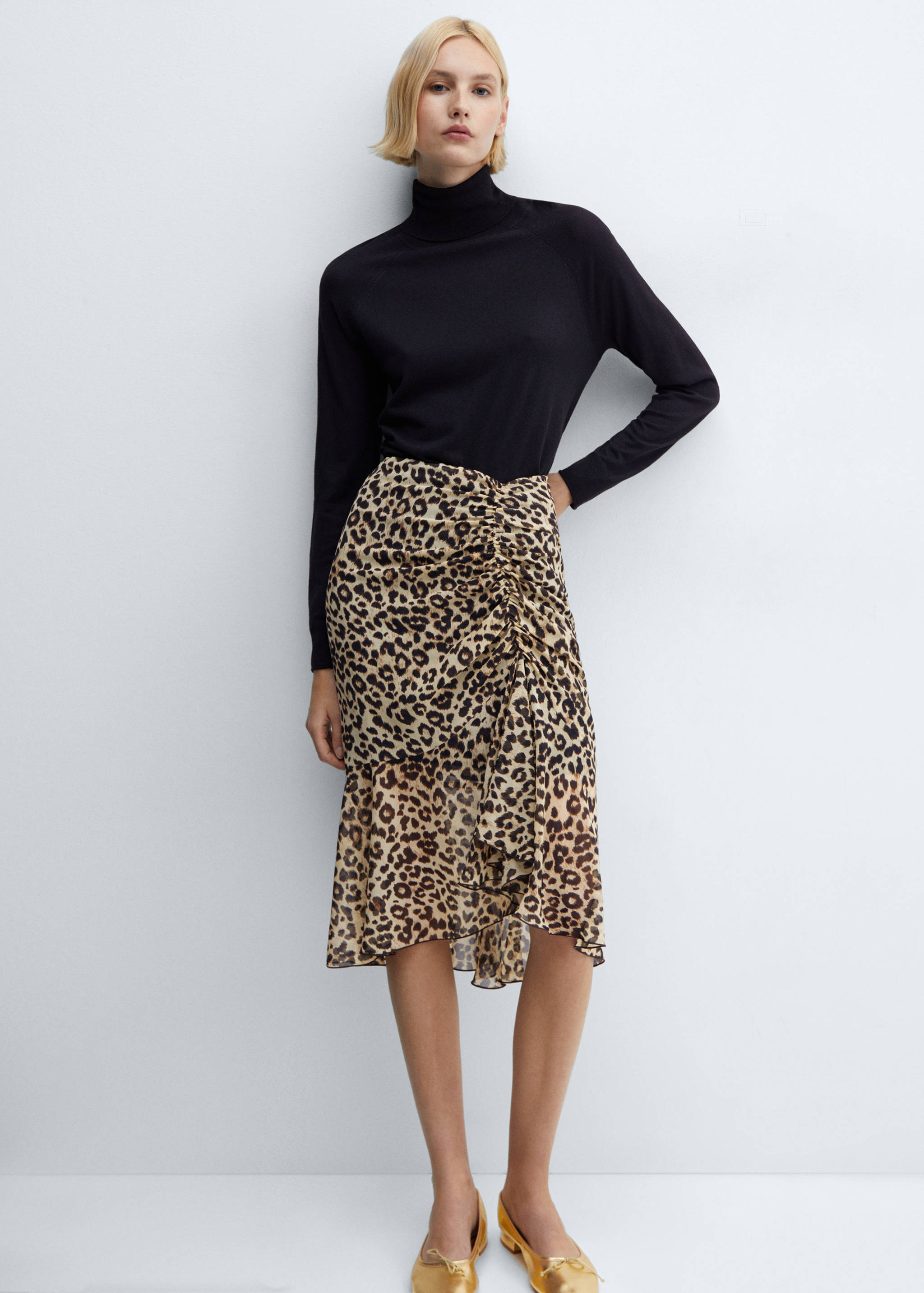 Leopard-print skirt with gathered detail - Details of the article 4
