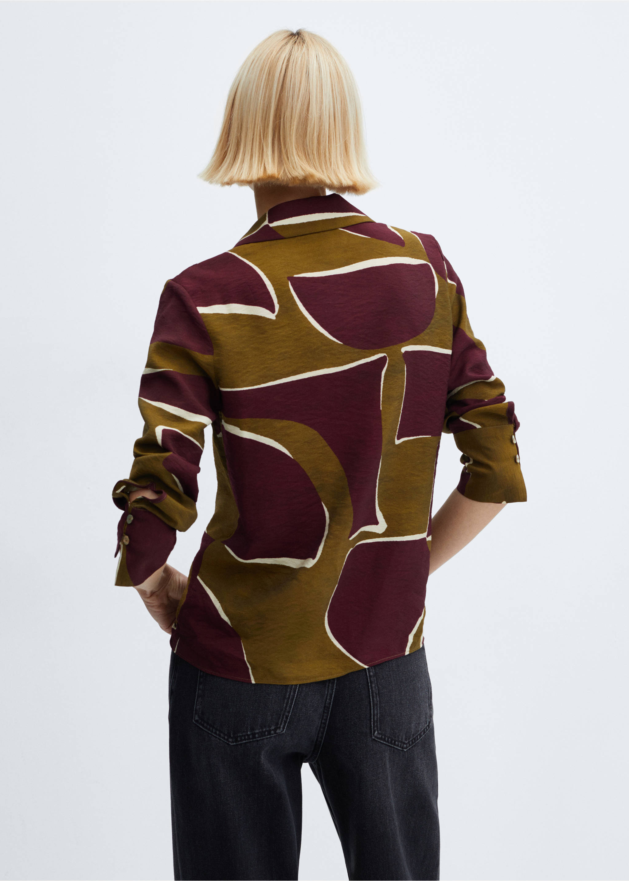Satin print shirt - Reverse of the article, Burgundy. Ref: 67084031-00.