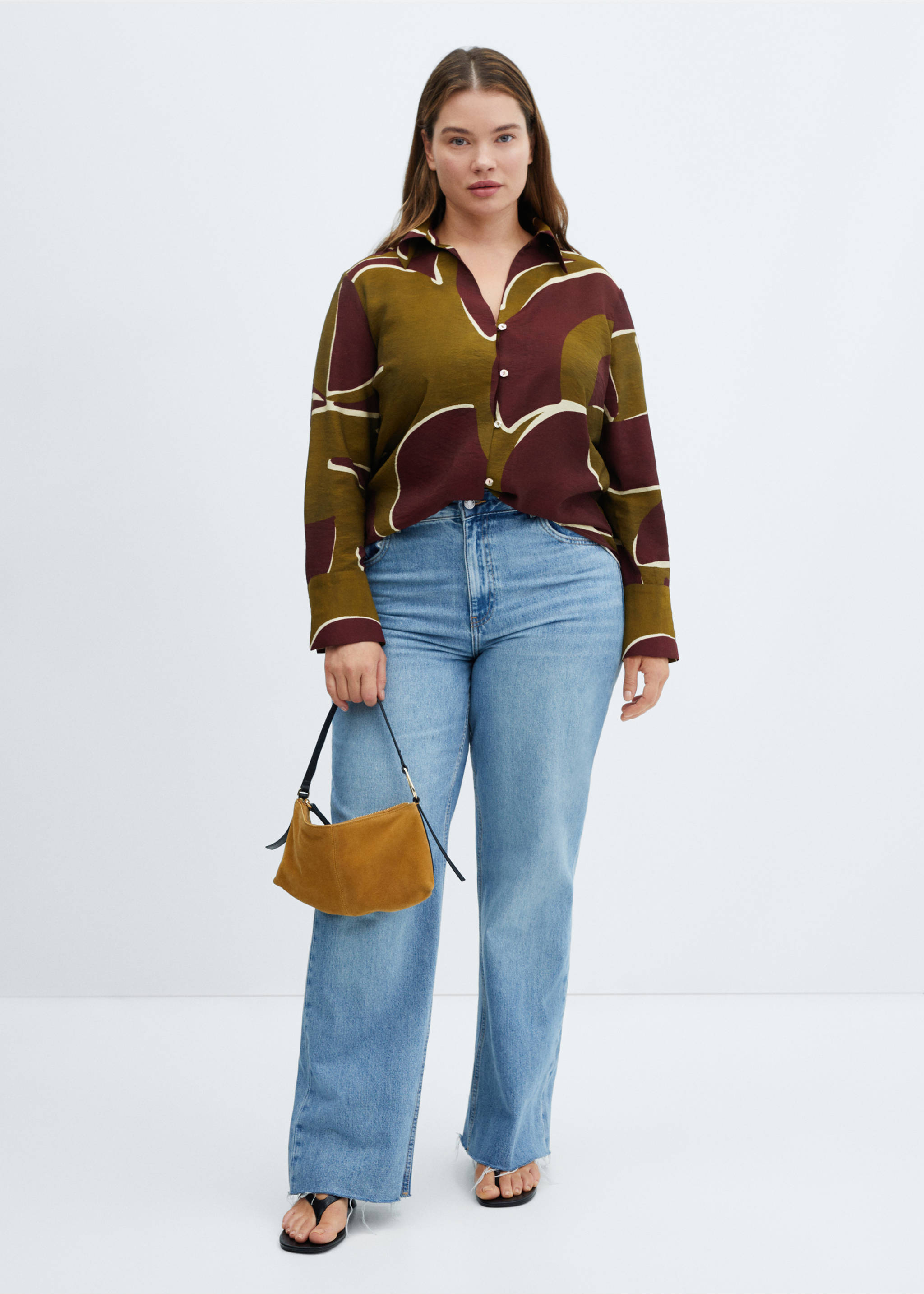 Satin print shirt - Details of the article 3, Burgundy. Ref: 67084031-00.