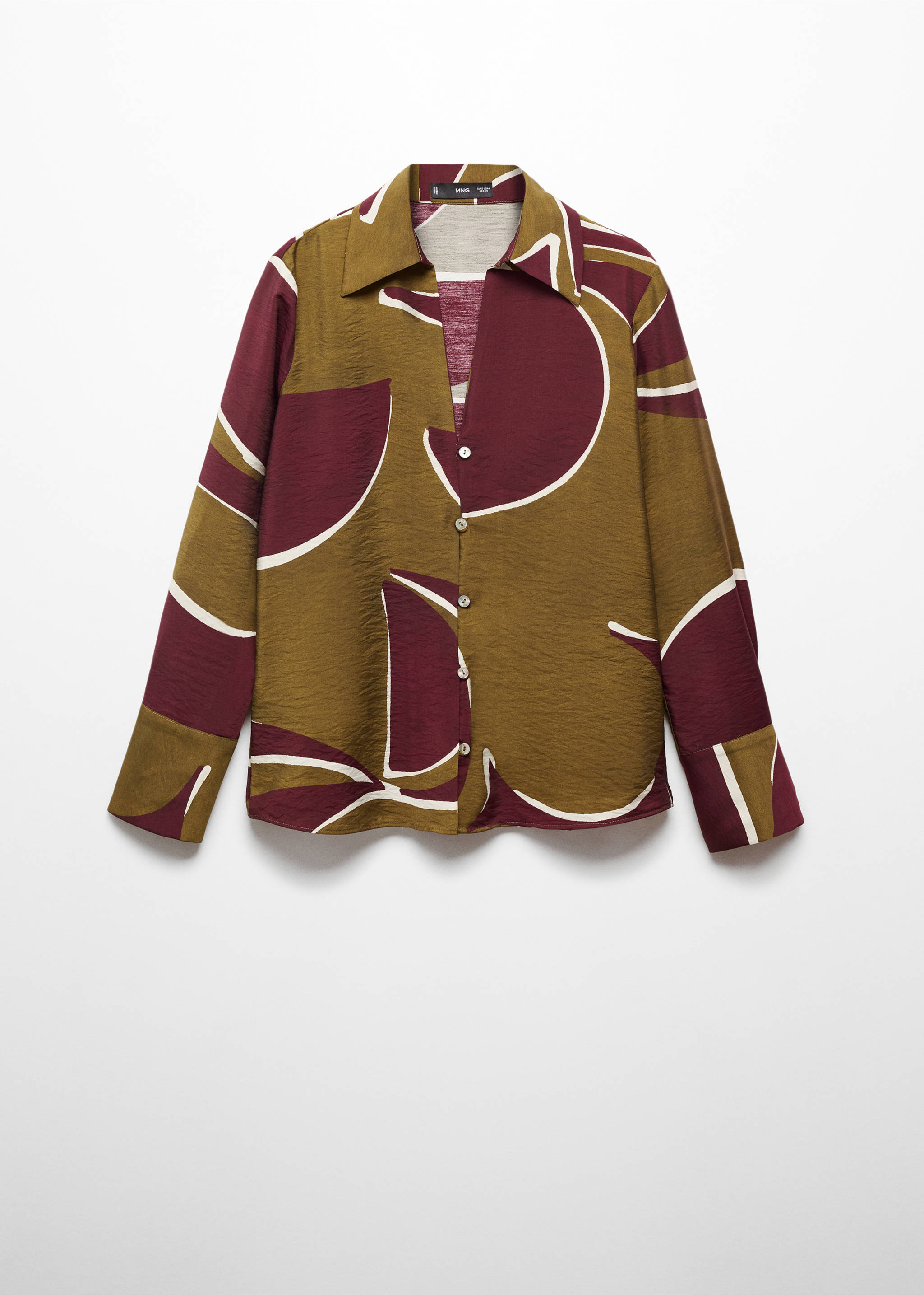 Satin print shirt - Article without model, Burgundy. Ref: 67084031-00.
