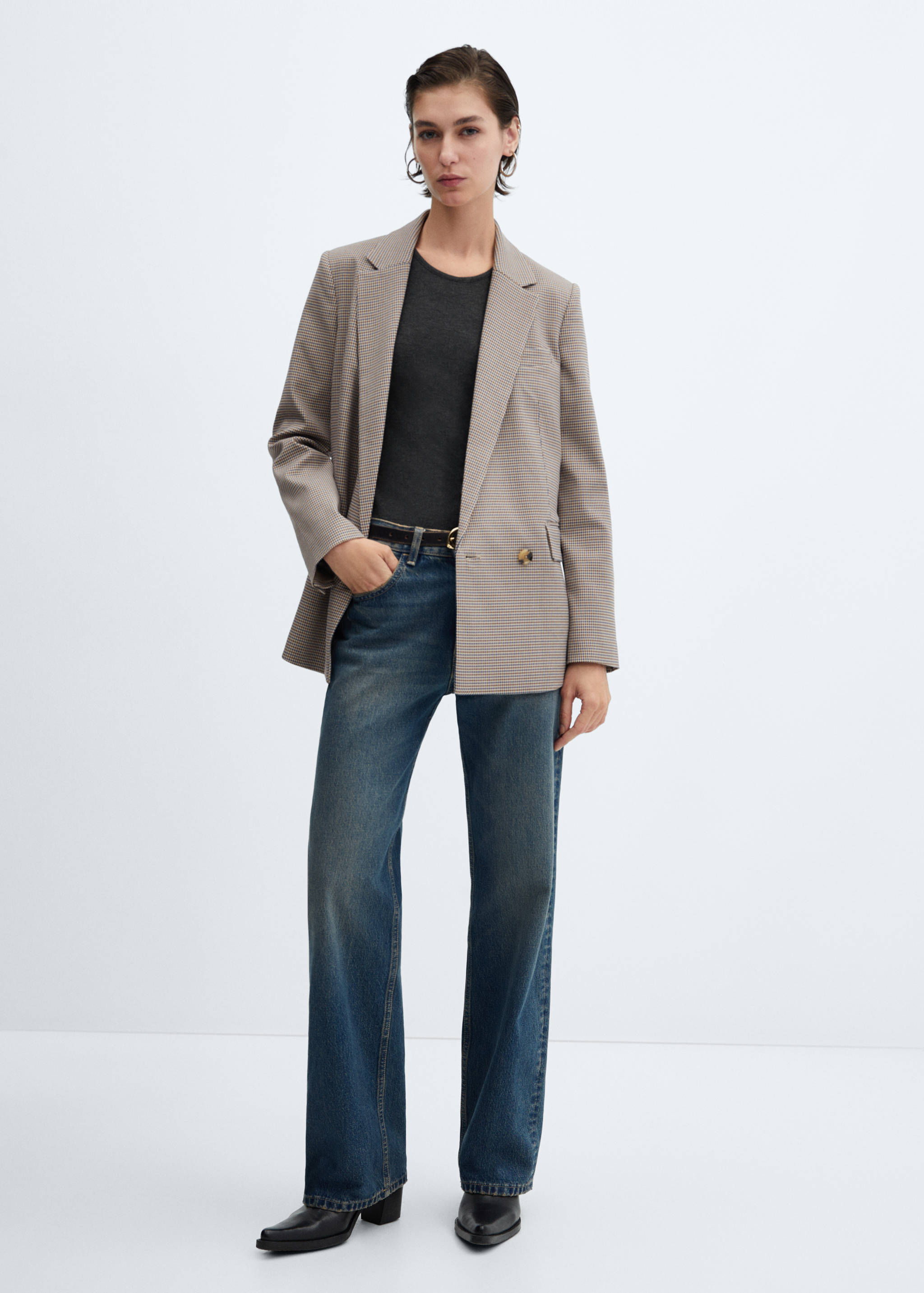 Houndstooth wool-blend blazer - General plane