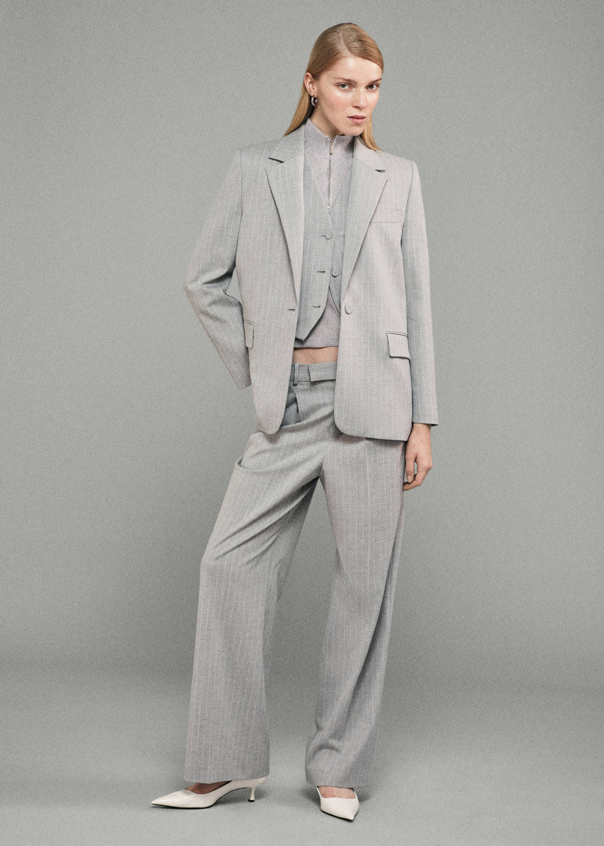 细条纹西装外套 - null