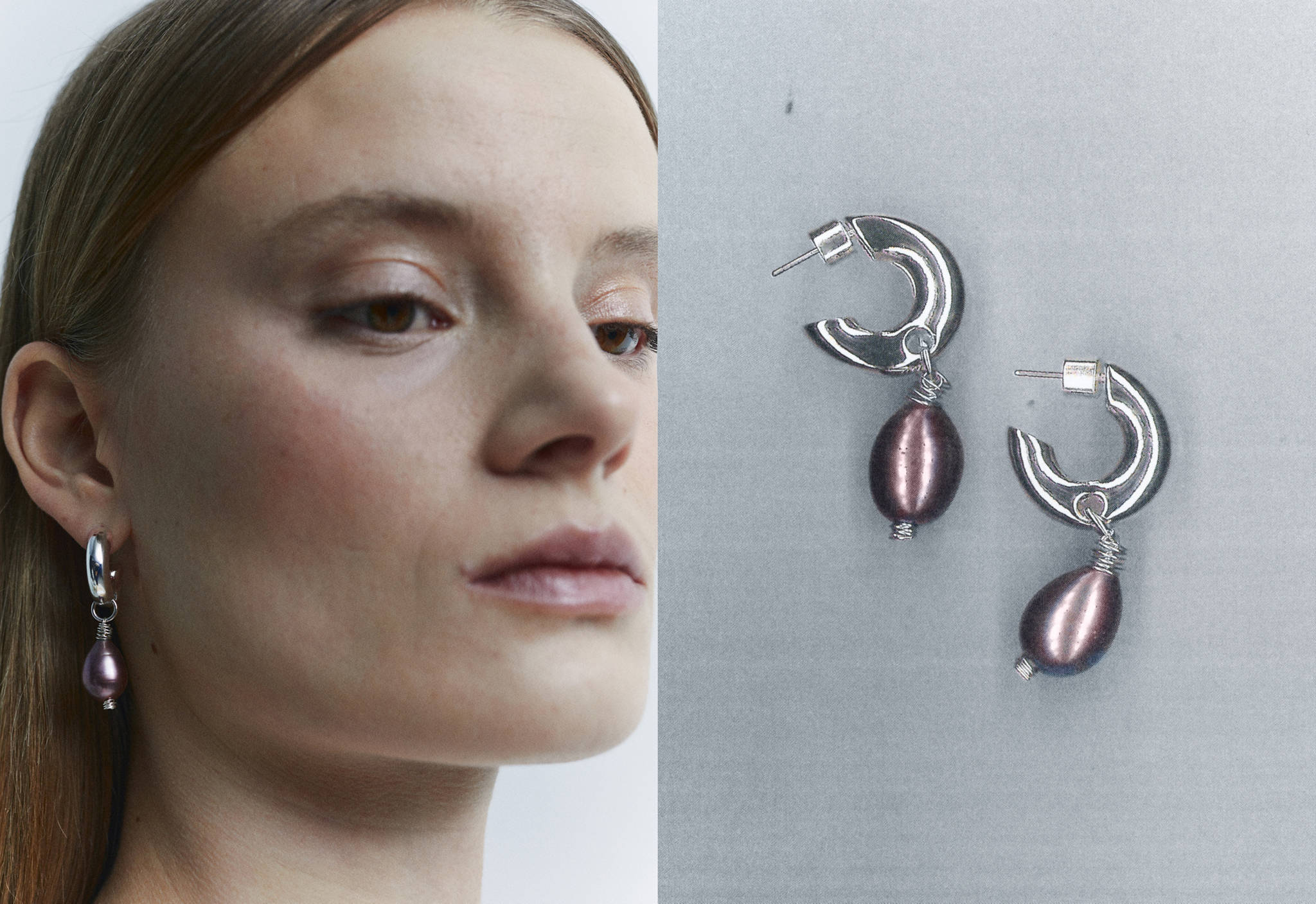 Natural pearl pendant earrings - Panoramic plane