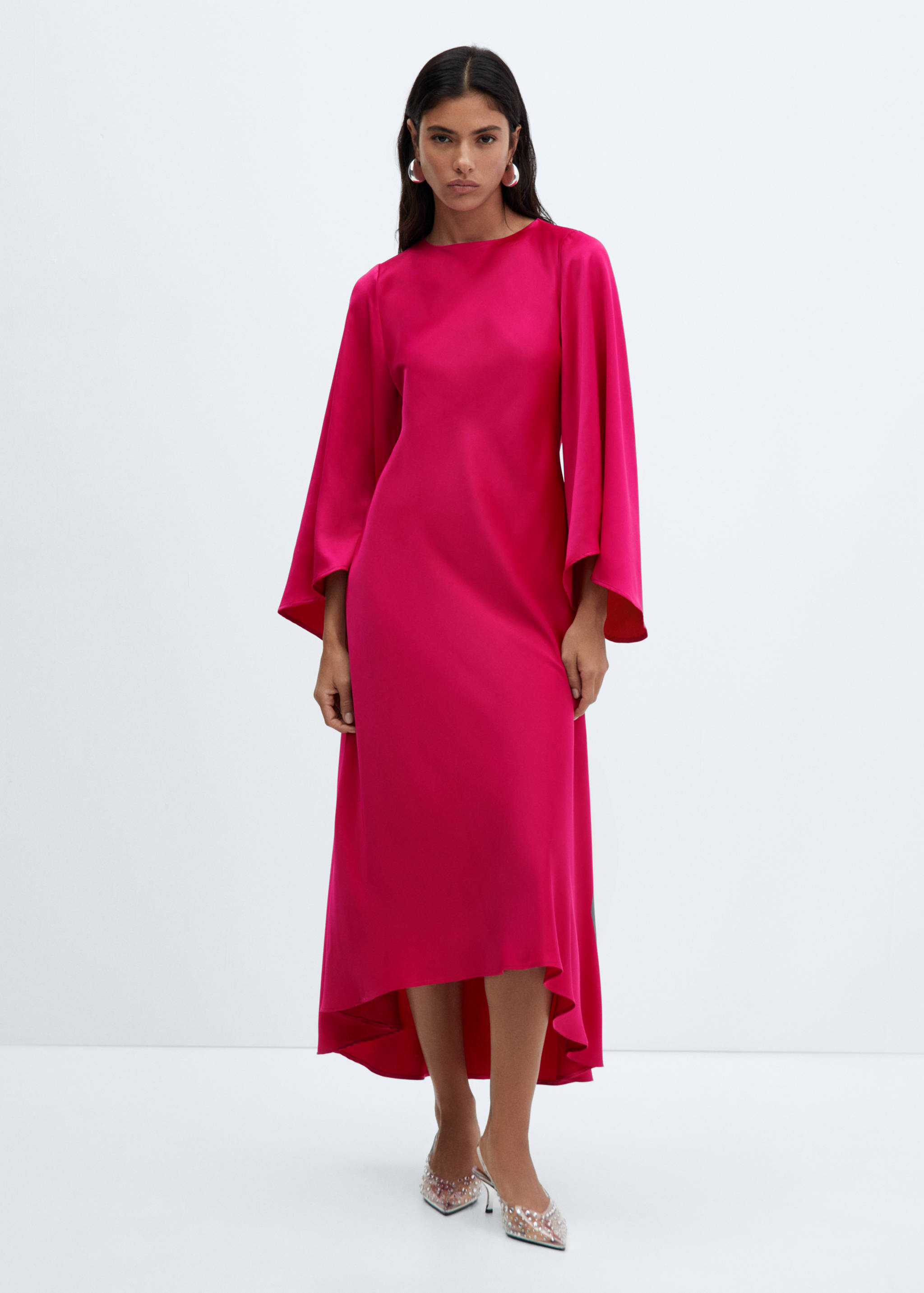 Flared-sleeve satin dress - General plane